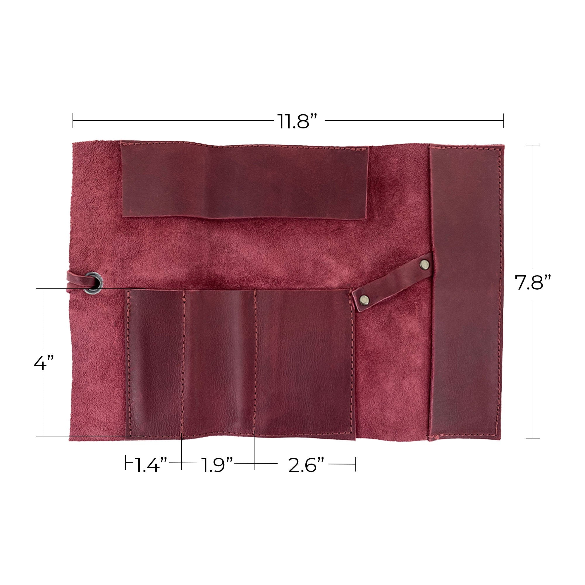 A close-up of Hide & Drink Multi Purpose Pencil Roll, emphasizing its fine stitching and quality leather. Perfect for keeping your tools organized, this rustic pouch is handcrafted with attention to detail.
