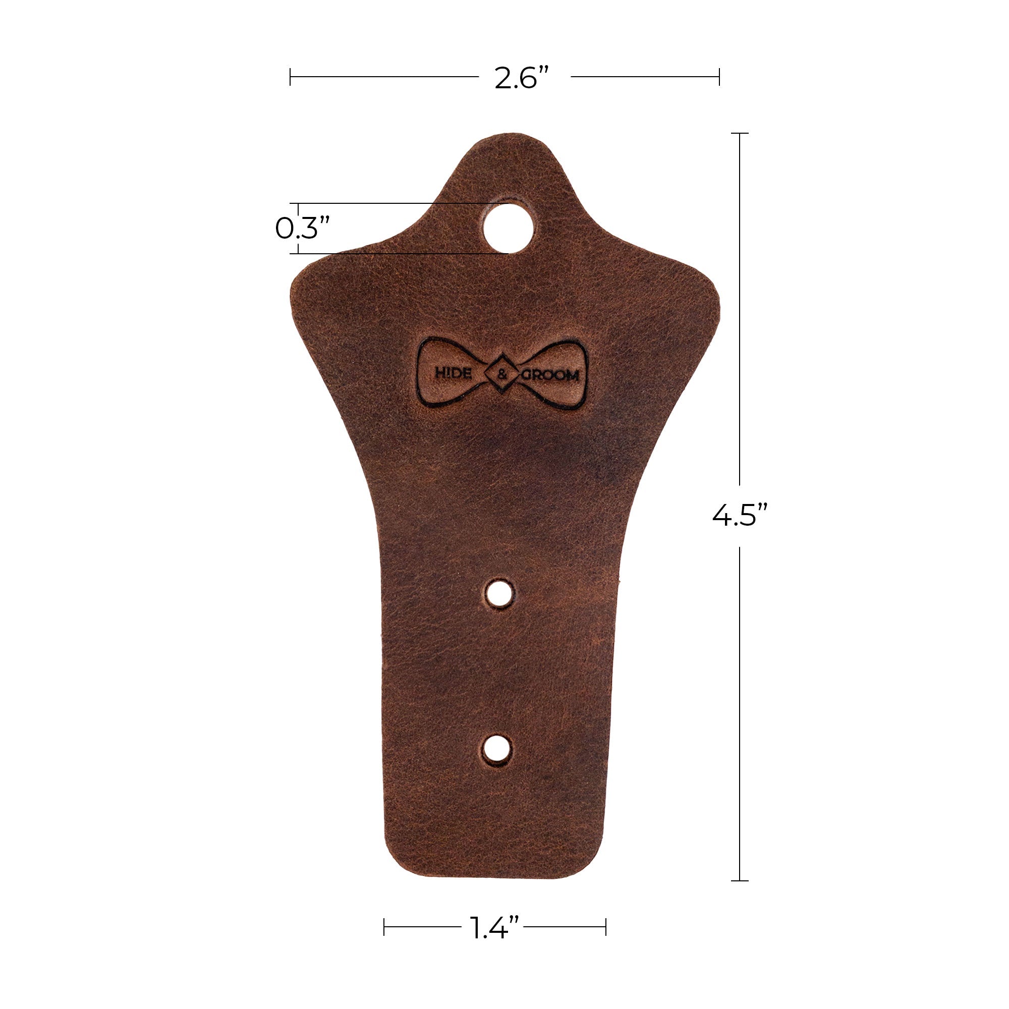 Hide & Groom Set of 2 Buckle Belt Hangers with dimensions highlighted, designed to keep your accessories neat. Made from full grain leather, these hangers are an excellent choice for rustic home organization and ideal for gifts to groomsmen. Artisan handmade in La Antigua Guatemala, ensuring a unique and durable finish.