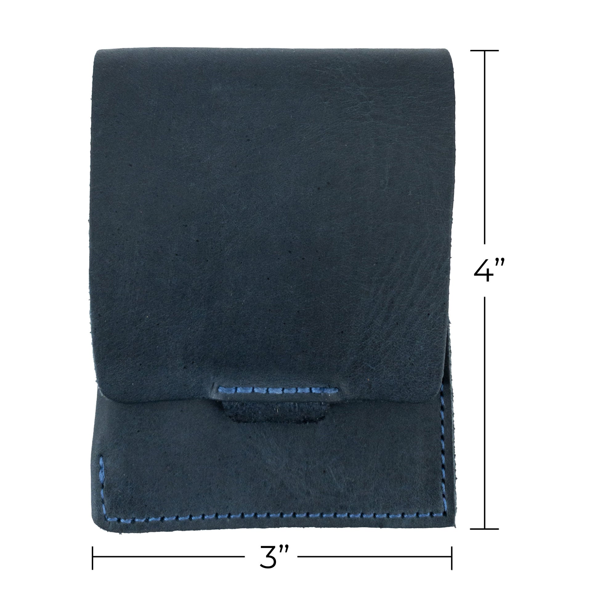 Hide & Drink Slim Card Holder with dimensions, emphasizing its sleek profile. This vertical card holder is made from durable full grain leather, holding up to 4 cards and cash, crafted by artisans in La Antigua Guatemala.