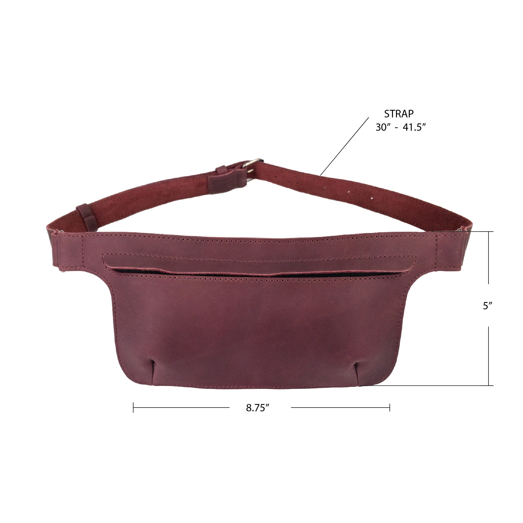 Slim Fanny Pack by Hide & Drink highlighting its leather texture, designed as a rectangular accessory for versatile use. Handmade from full grain leather, this artisan waist bag is perfect for carrying essentials.