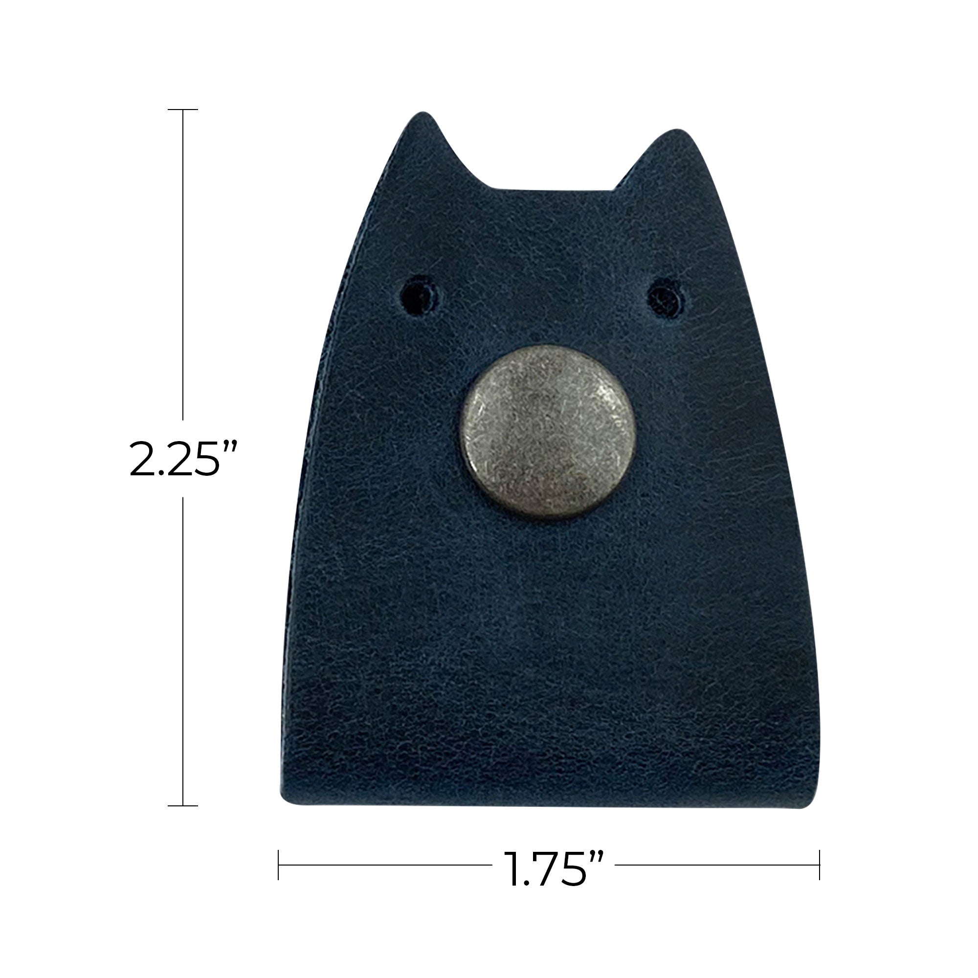 Navy Taco Dog Cat Cord Keeper (2 Pack) highlighting dimensions. Perfectly practical for wrapping up your cables and managing earbuds, headphones, and chargers. Artisan crafted in La Antigua Guatemala & Oaxaca Mexico.