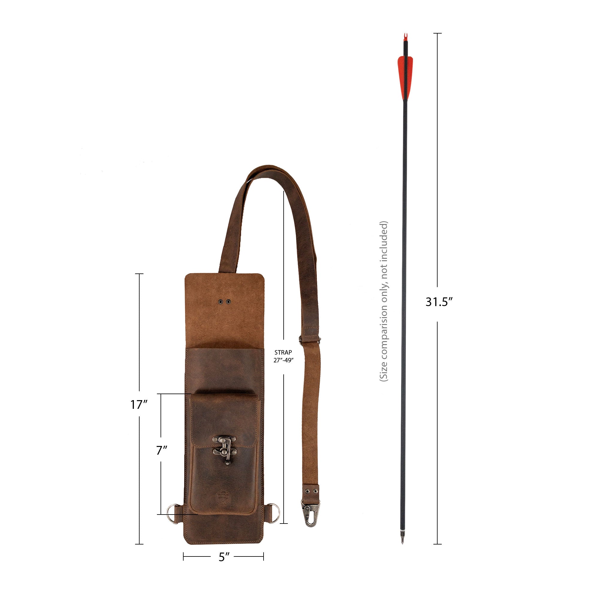 Valhalla Gear's Rectangular Archery Back Arrow Holder presented with a tag, illustrating its features as a vintage quiver for shooting practice, showcasing the artistry of full grain leather, handcrafted in small batches.