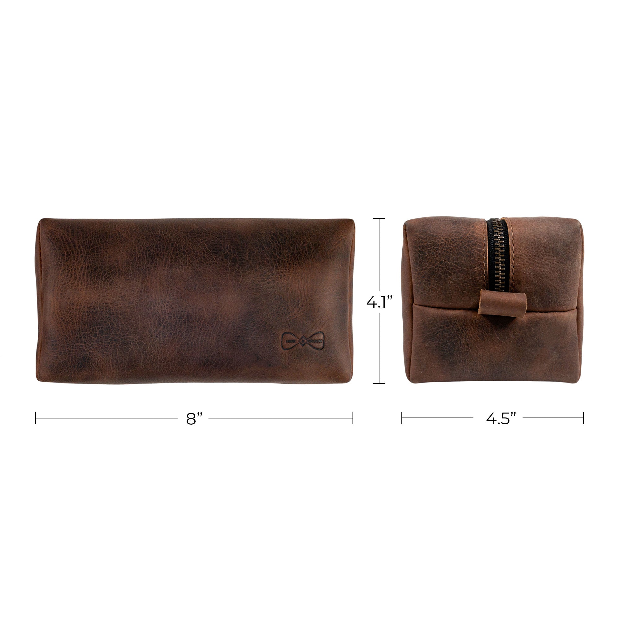 Hide & Groom's rustic toiletry bag for groomsmen displayed with its packaging, emphasizing the artisanal touch and quality. This full grain leather bag is perfect for wedding ceremonies, showcasing small batch production by artisans in La Antigua Guatemala.