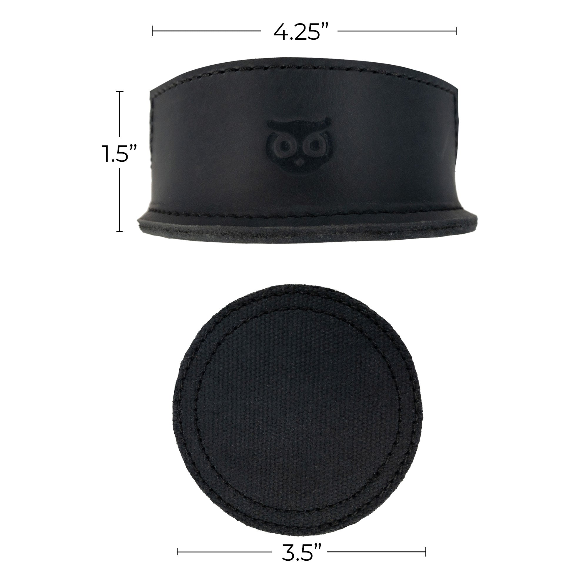 Dimensions of the coasters and holder from the Set of 8 Circular Coasters for Drinks by Hide & Drink. Ideal for Glass & Cups Stain Protection, these products are handmade from Waxed Canvas and Full Grain Leather. Celebrate the craftsmanship of StockyardX with these expertly designed Small Batch Production items, which are Hand Cut, Hand Sewn, Fire Branded, and made Artisan, Handmade in La Antigua Guatemala & Oaxaca Mexico.