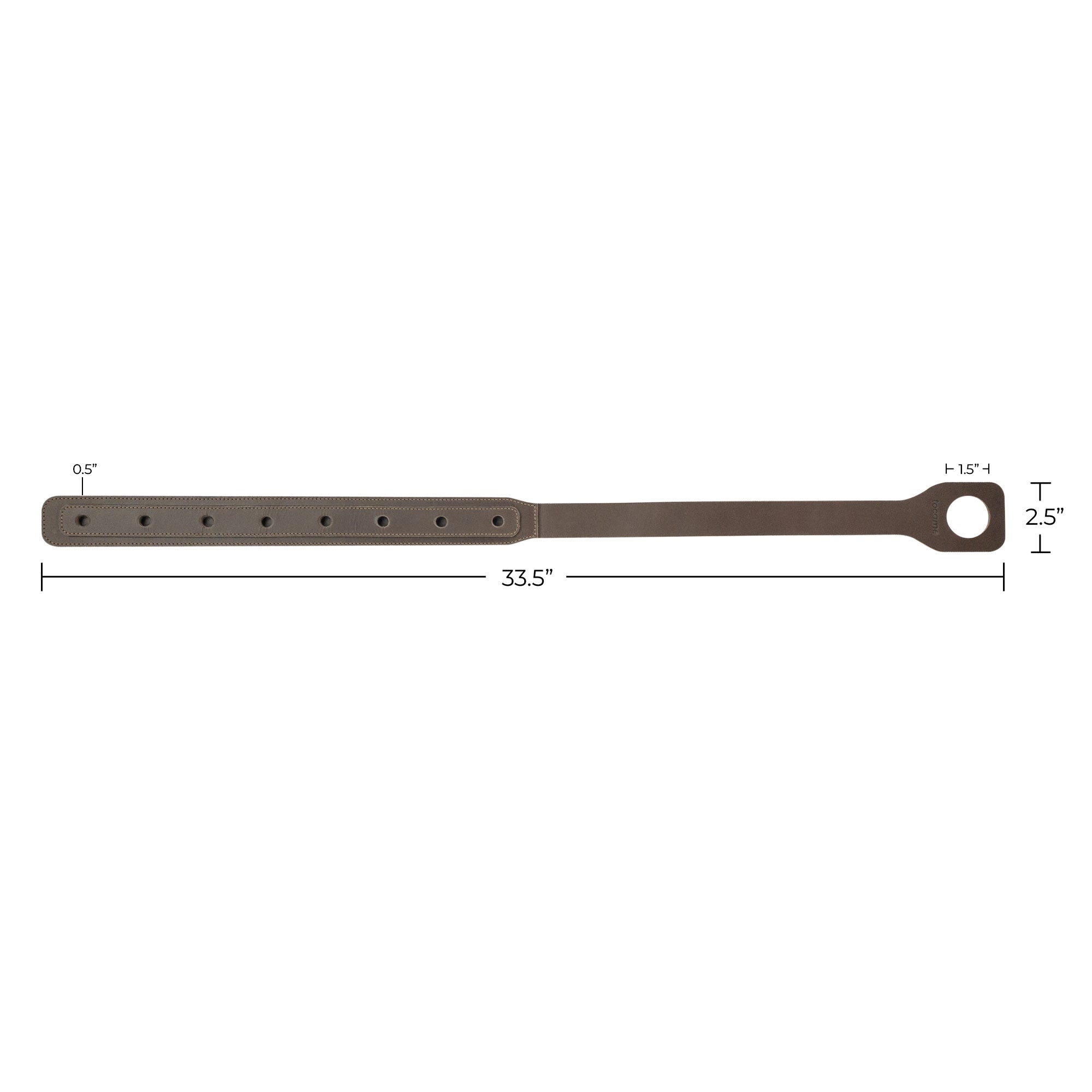 Dimensions of the Cello Endpin Strap Stopper by tocame displayed visually, indicating its length and height. This Classic Non-Slip Stopper serves as a reliable Floor Protector for musicians. Handmade from full grain leather, it showcases artisan craftsmanship, perfect for those who appreciate quality.