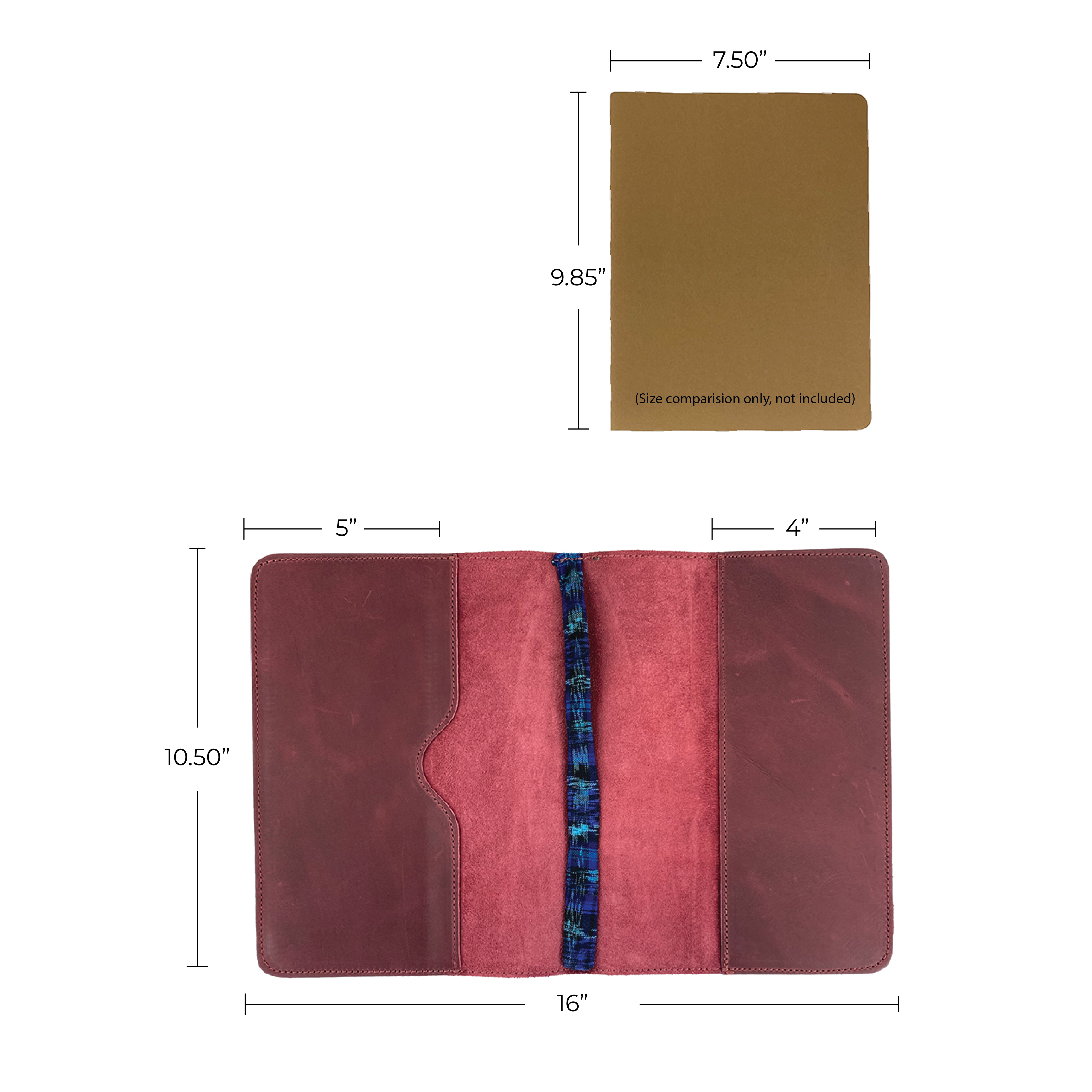 Front view of the russet leather Full Grain Leather Journal Cover for Moleskine Cahier XL (7.5 x 9.75 in.) by Hide & Drink, exemplifying a timeless design with a handmade touch. Ideal for writers and journaling enthusiasts.
