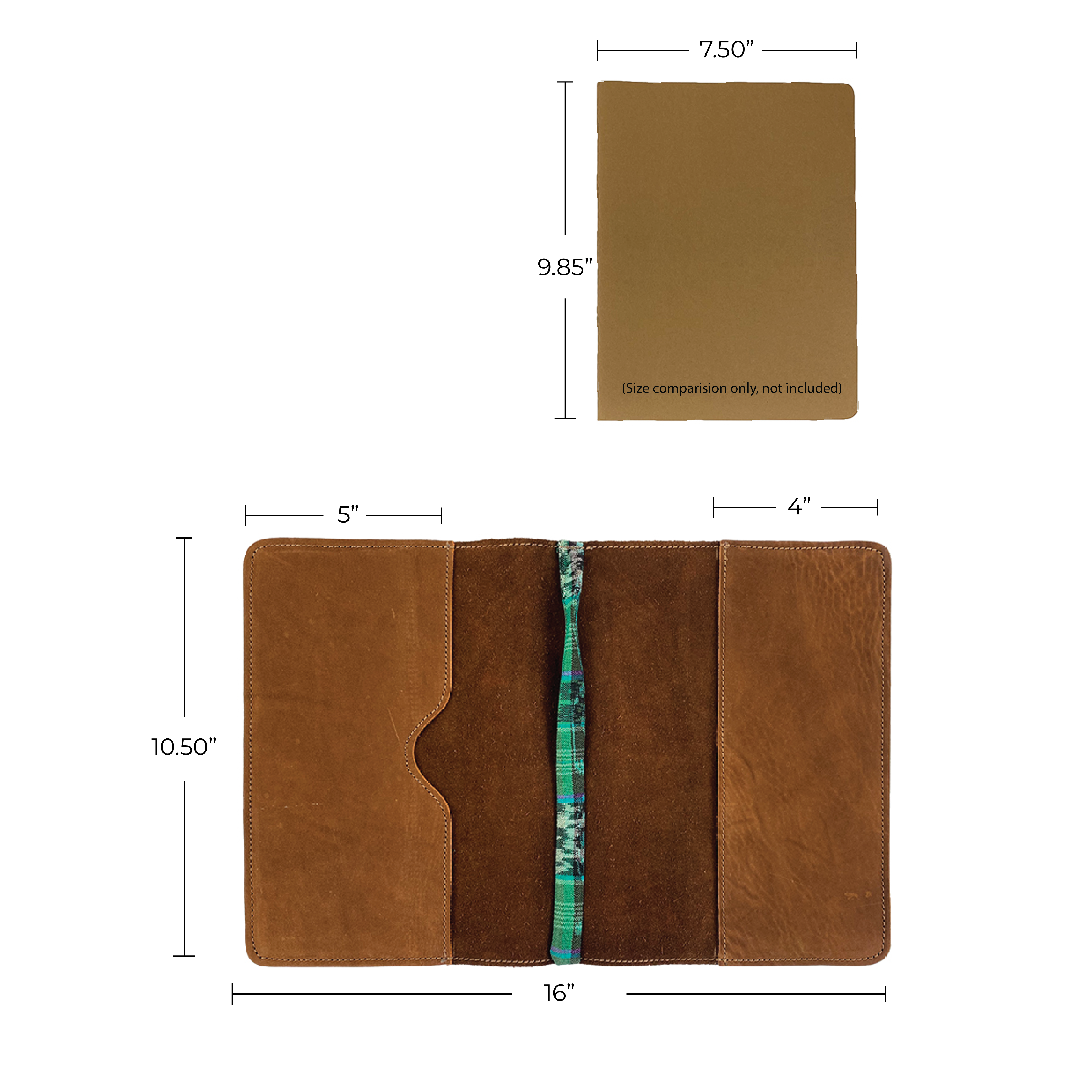Open view of the interior of the sleek black leather Full Grain Leather Journal Cover for Moleskine Cahier XL (7.5 x 9.75 in.) by Hide & Drink, revealing a stylish pen loop and paper slot. A must-have accessory for any writer.