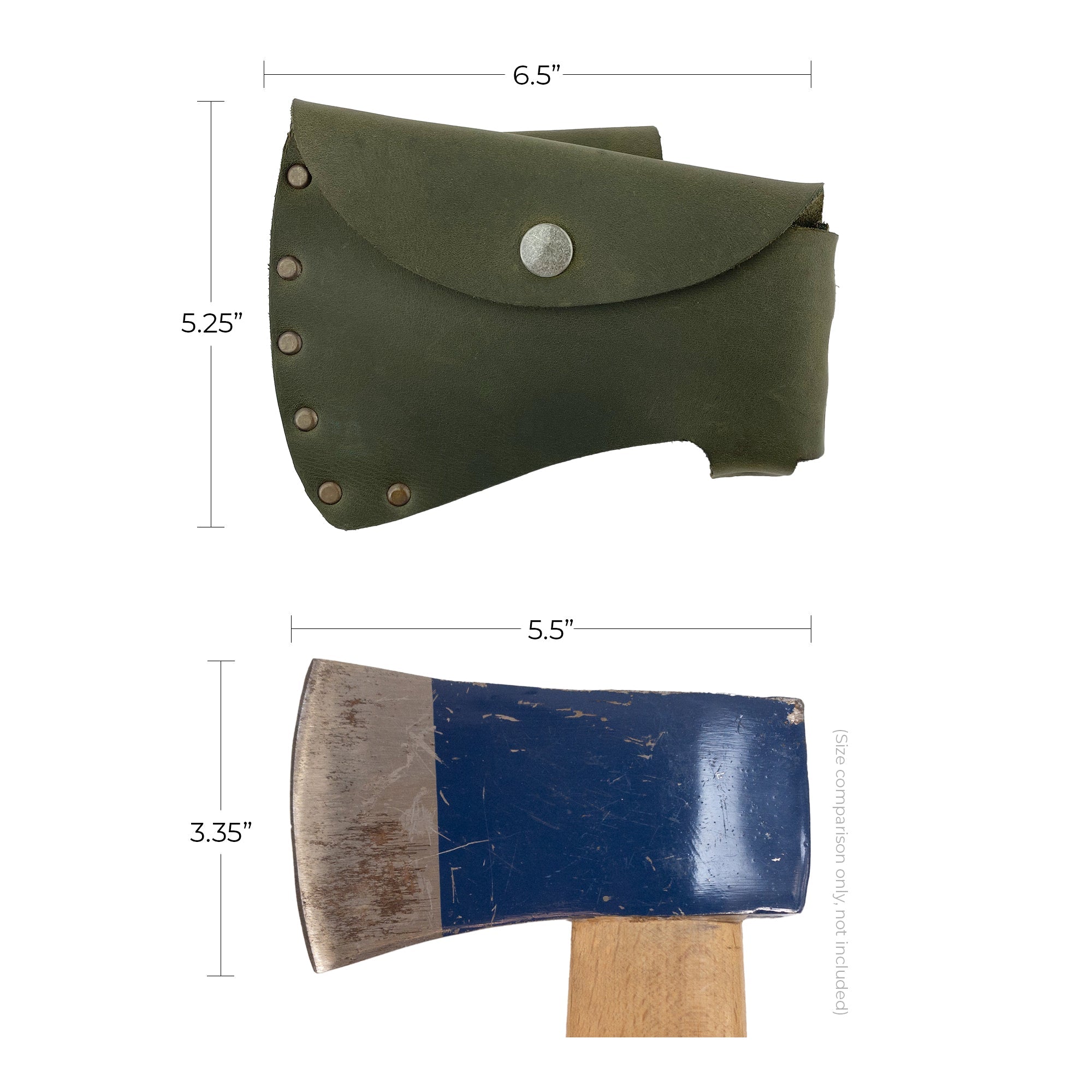 Hide & Drink Hatchet Head Sheath displayed in green leather, highlighting its practicality as a holster for 1.5 in. belts. This artisan crafted blade cover doubles as an axe head case for lumberjack work essentials.