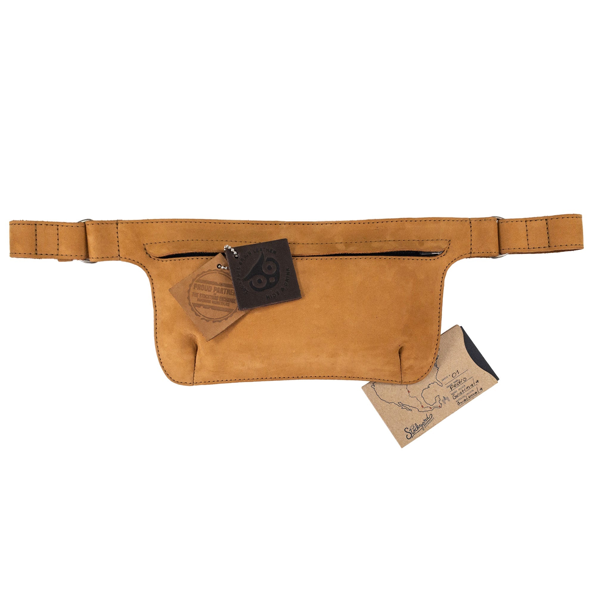 Slim Fanny Pack by Hide & Drink displayed in a practical setting, emphasizing its functionality as a narrow waist bag, accommodating phones and other essentials, crafted from artisan quality full grain leather.