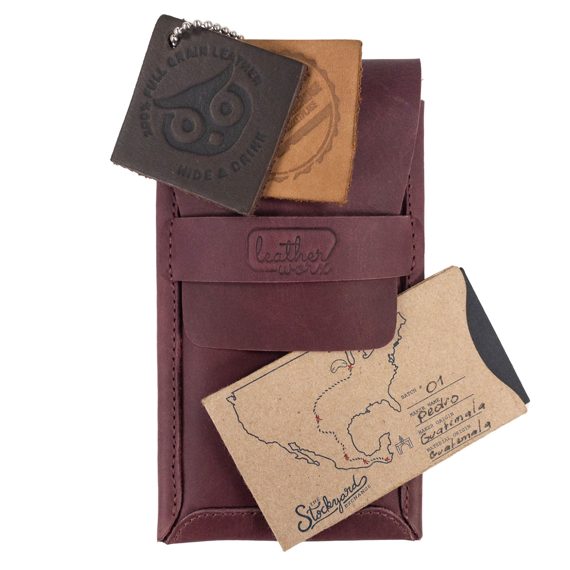A functional Double Pen Case by Leather Worx, featuring Full Grain Leather and various small batch products, handmade in La Antigua Guatemala. Highlighting intricate hand cut and hand sewn craftsmanship, this artisan piece is fire branded for authenticity.