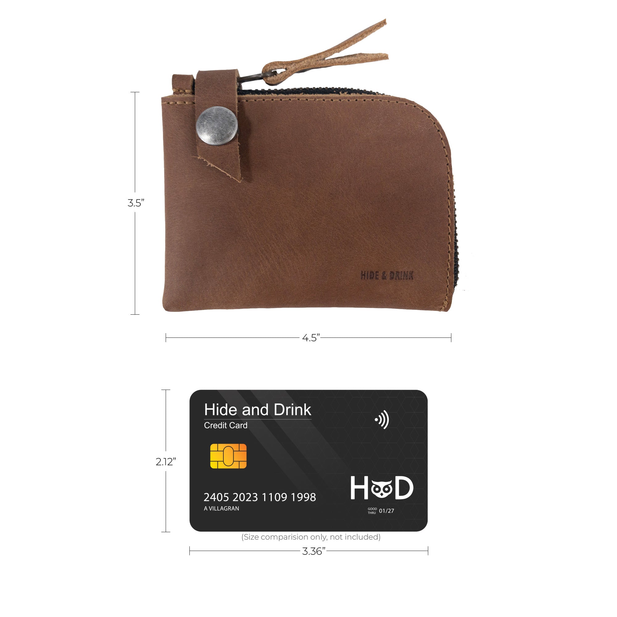 Lion's Mane Zippered Wallet by Hide & Drink showcasing its compact design, a perfect cash holder made of quality materials in an artisan style.