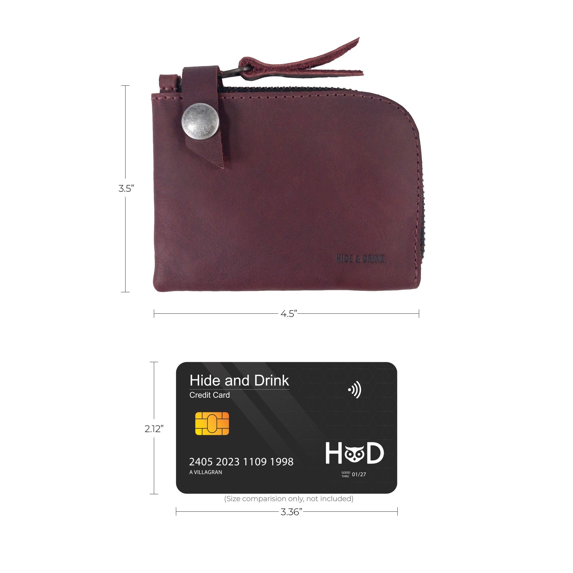 Lion's Mane Zippered Wallet by Hide & Drink, expertly crafted from full grain leather, a must-have for keeping cards, coins, and bills organized.