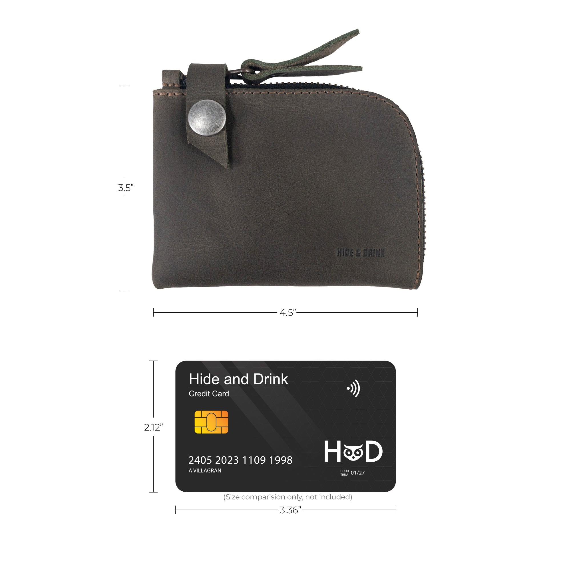 Lion's Mane Zippered Wallet by Hide & Drink, filled with cash and coins, demonstrating its practicality as a travel essential and stylish accessory.