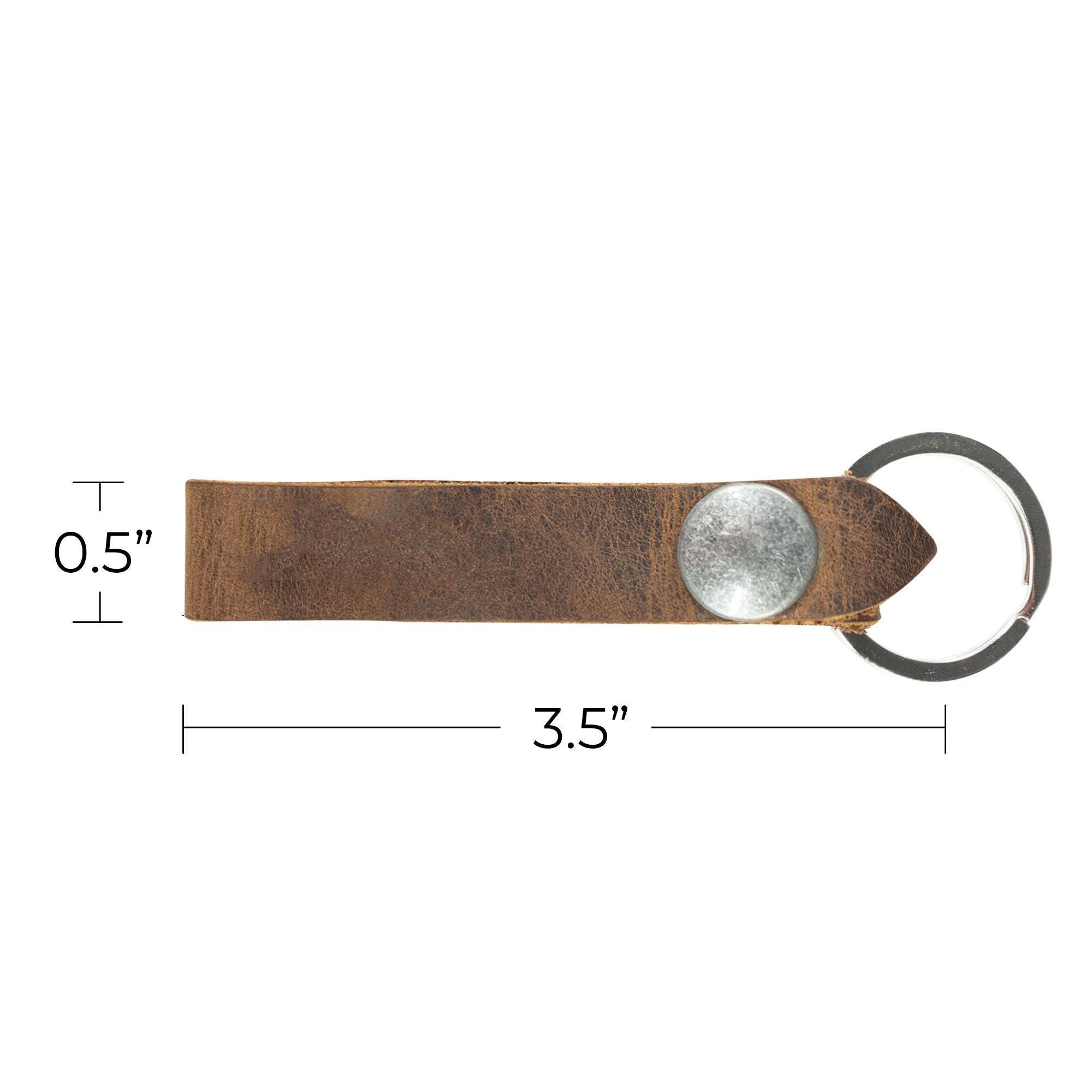 Hide & Drink Loop Keychain showcasing precise dimensions of 3.5" length and 0.5" height. This rustic keychain with belt loop, slim strap for keys, is crafted from full grain leather by artisans in La Antigua Guatemala & Oaxaca Mexico, ensuring quality handmade craftsmanship.