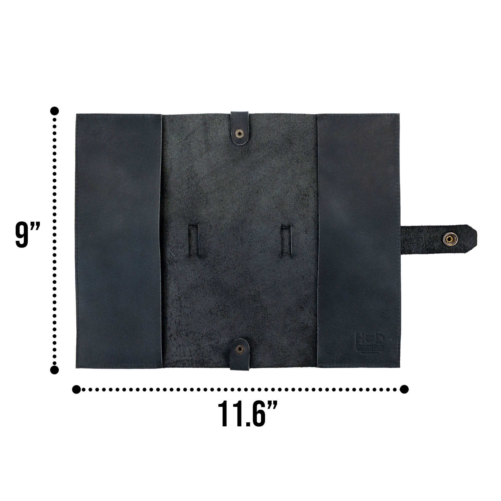 Dimensions and specifications of Hide & Drink's Riveted Field Note Cover for Moleskine (5 x 8.25 in.) Notebook NOT Included, presented to highlight its compact size. This full grain leather piece is an embodiment of artisan-created quality from La Antigua Guatemala & Oaxaca, Mexico.