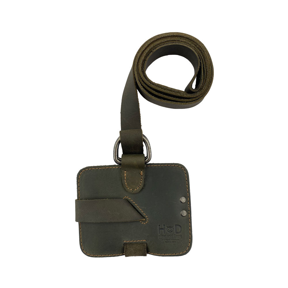 Specifications view of the Hide & Drink Book Strap Carrier, showing its impressive design and dimensions. This Full Grain Leather product is handcrafted in La Antigua Guatemala by skilled artisans for durable and stylish book carrying.
