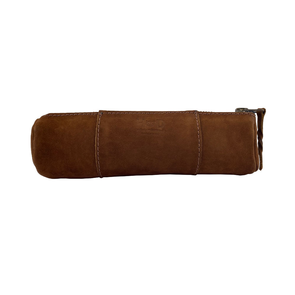 Utility Cylinder Case by Hide & Drink in a solid leather finish, combining rustic charm with functionality. Perfect for keys or cables, this handmade bag showcases artisan craftsmanship in Full Grain Leather. Cylinder Case, Classic Bag, Handmade.
