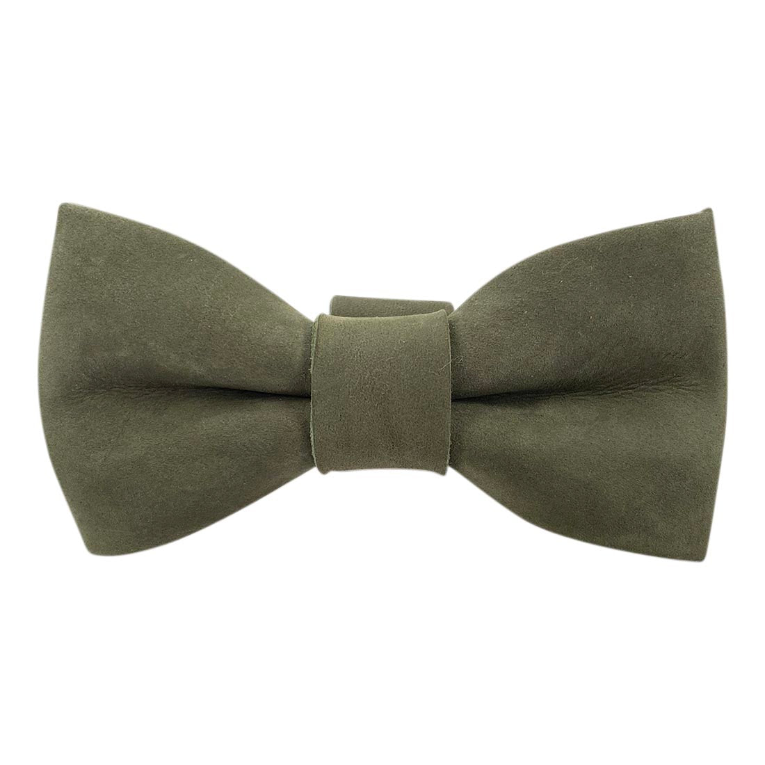 Green suede bow tie for dog collar by Taco Dog, showcasing a soft texture. This stylish Bow Tie for Dog Collar can easily attach to collars (1.25 in. wide) for a trendy touch. Bow Tie for Dogs - Attaches onto Most Dog Collars (Collar Not Included) - Fancy Cute Stylish Pet Accessory Attachment, Full Grain Leather, StockyardX, Small Batch Production, Hand Cut, Hand Sewn, Fire Branded, Artisan, Handmade in La Antigua Guatemala & Oaxaca Mexico.