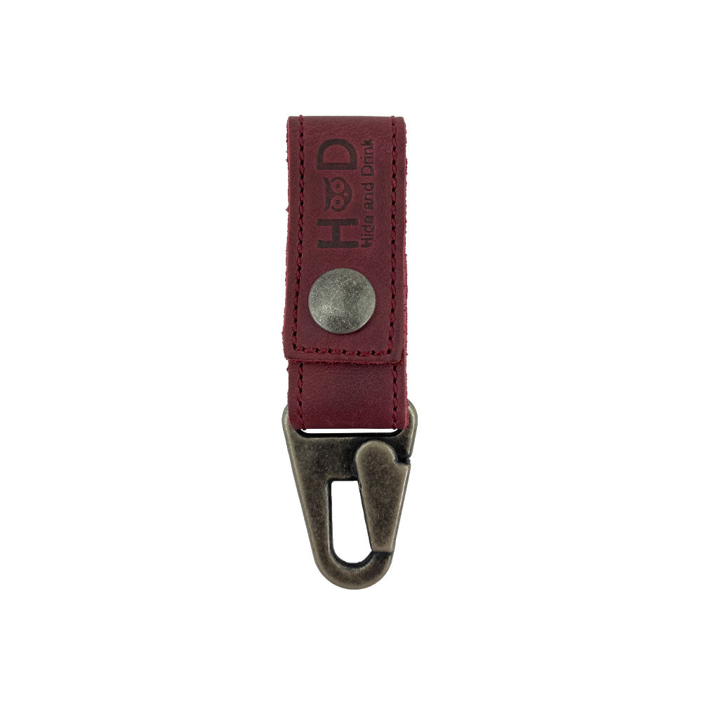 Front view of the stylish Key Ring Holder from Hide & Drink, featuring high-quality Full Grain Leather and a robust design. Key Ring Holder, Full Grain Leather, StockyardX, Small Batch Production, Hand Cut, Hand Sewn, Fire Branded, Artisan, Handmade in La Antigua Guatemala & Oaxaca Mexico.