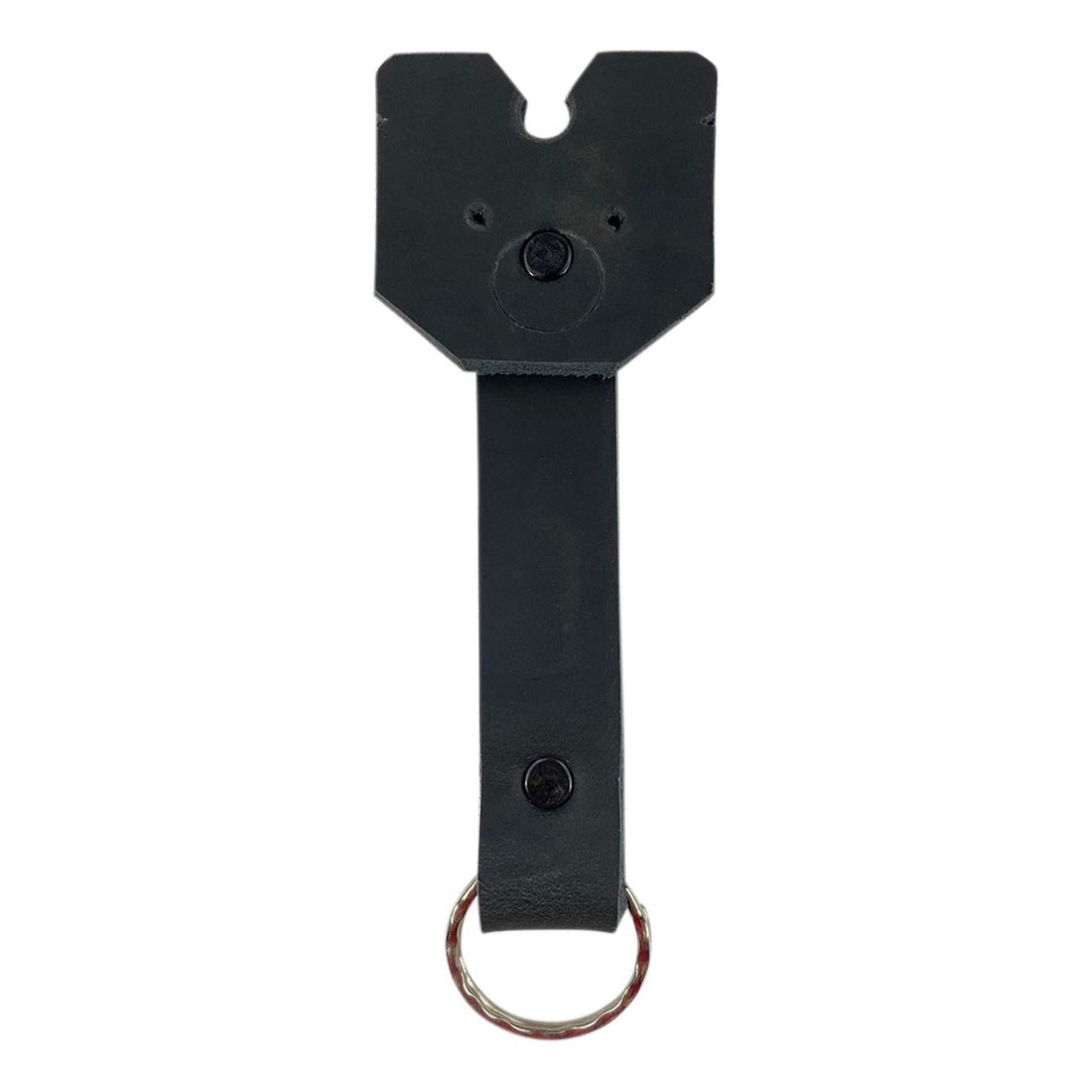 Front view of a black Taco Dog Doggy Fob Keychain, showcasing its design and functionality. This handmade accessory made from full grain leather is both durable and lightweight, ideal for dog lovers seeking practical gifts with artisan quality from La Antigua Guatemala.