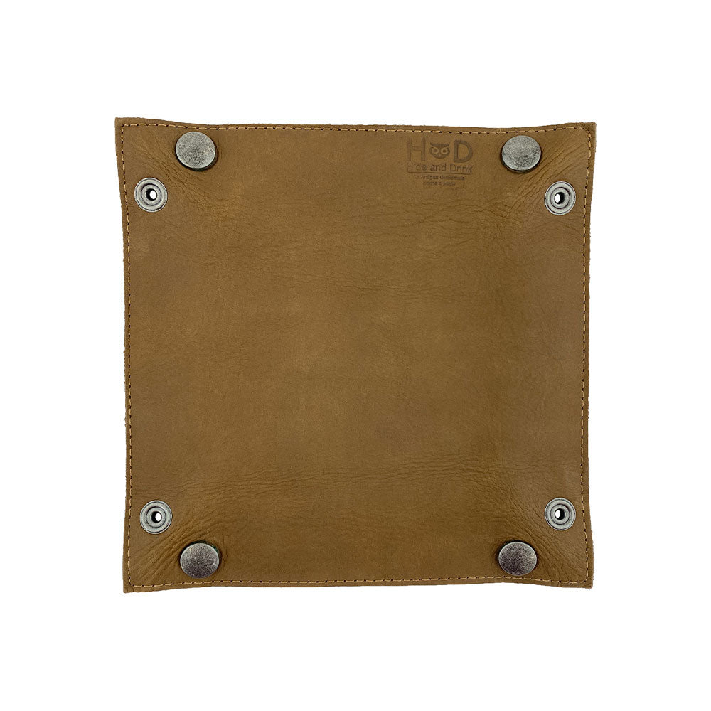 Hide & Drink Valet Tray with a sturdy base and elegant leather finish, designed for functionality and style. Handmade in La Antigua Guatemala & Oaxaca Mexico, Catchall Change Key Wallet Coin Box Tray Storage Valet, Full Grain Leather, StockyardX, Small Batch Production, Hand Cut, Hand Sewn, Fire Branded, Artisan.