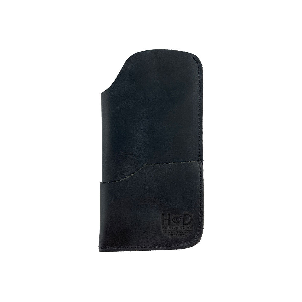 Introductions to the Hide & Drink Sunglass Case & Wallet in black leather, showcasing its premium quality. This Rustic Sunglasses Case & Wallet is an excellent eyeglasses sleeve for travel, featuring hand-made artisan craftsmanship from La Antigua Guatemala & Oaxaca Mexico.
