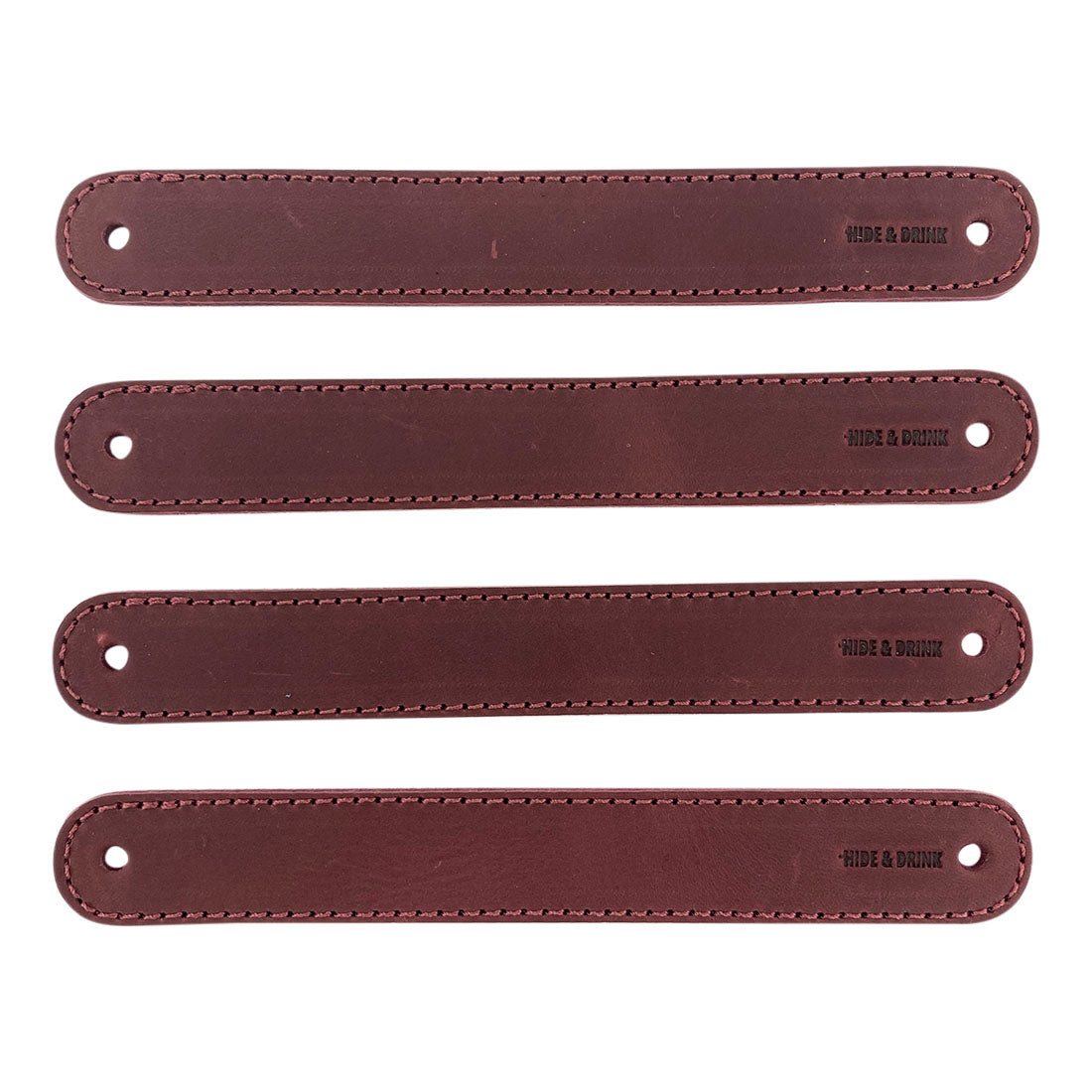 Hide & Drink Drawer Handles (4pk) displaying the elegant design of leather handles, perfect for home decor. Easy to install and crafted with a focus on durability and style.