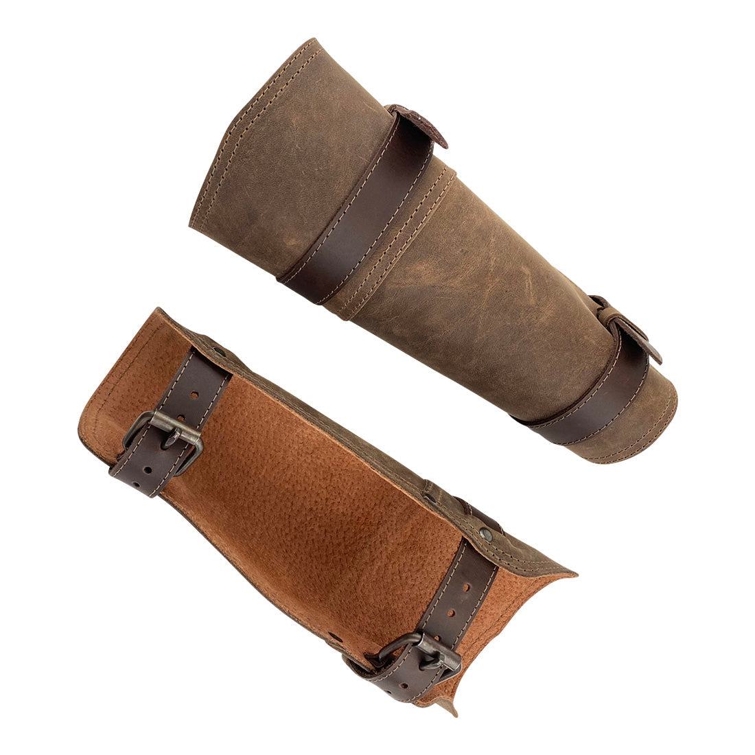 Valhalla Gear Vambrace Bracer - 2 pack showcasing a set of 2 Viking style hand protectors for archery, crafted from full grain leather with adjustable buckles. This medieval armband features a hand cut, hand sewn design and is fire branded, highlighting artisan craftsmanship from La Antigua Guatemala & Oaxaca Mexico.