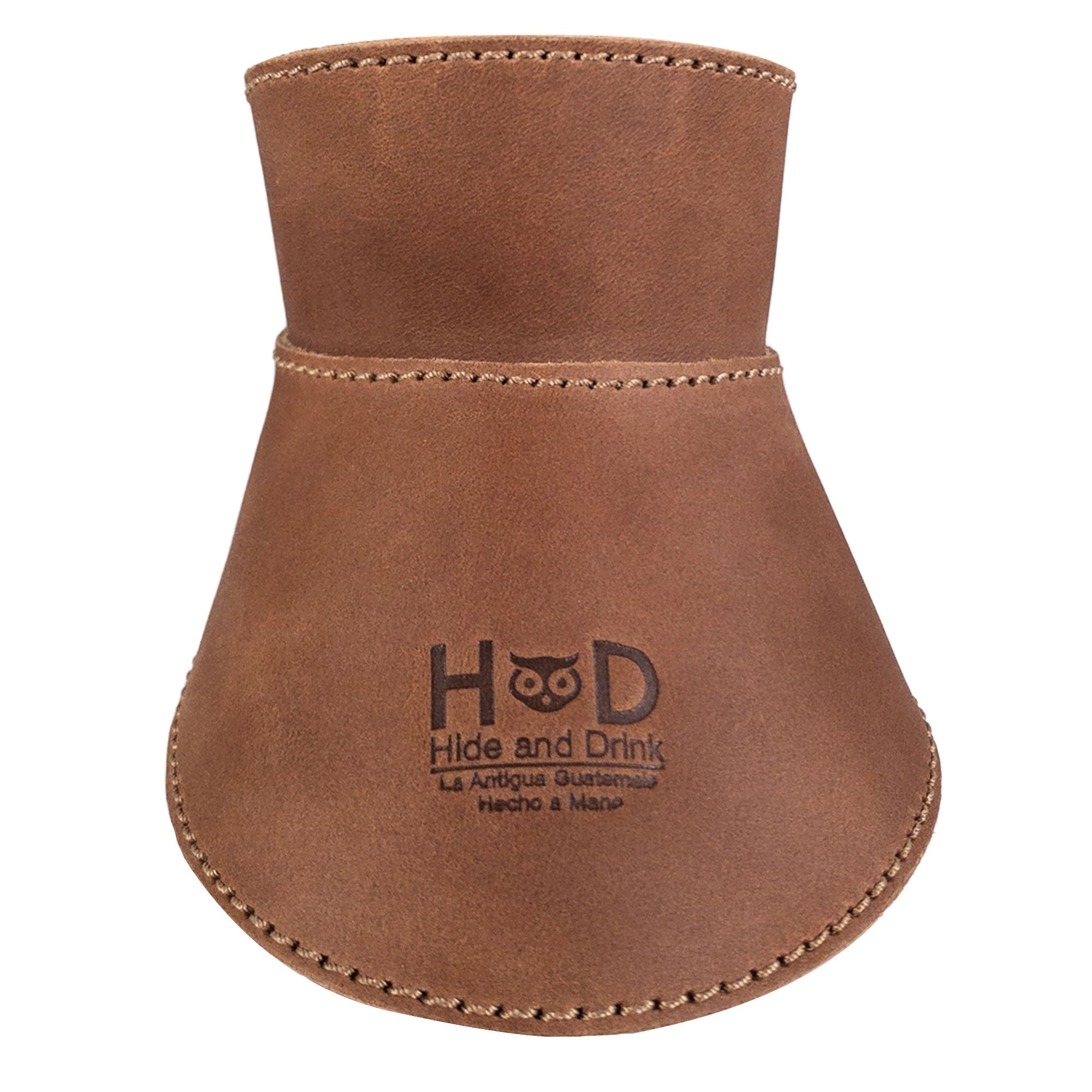 Hide & Drink Chemex Collar in brown leather lying flat, illustrating its durability and artisan quality for Chemex 6-Cup Glass. Crafted through stockyardX small batch production in La Antigua Guatemala & Oaxaca Mexico.