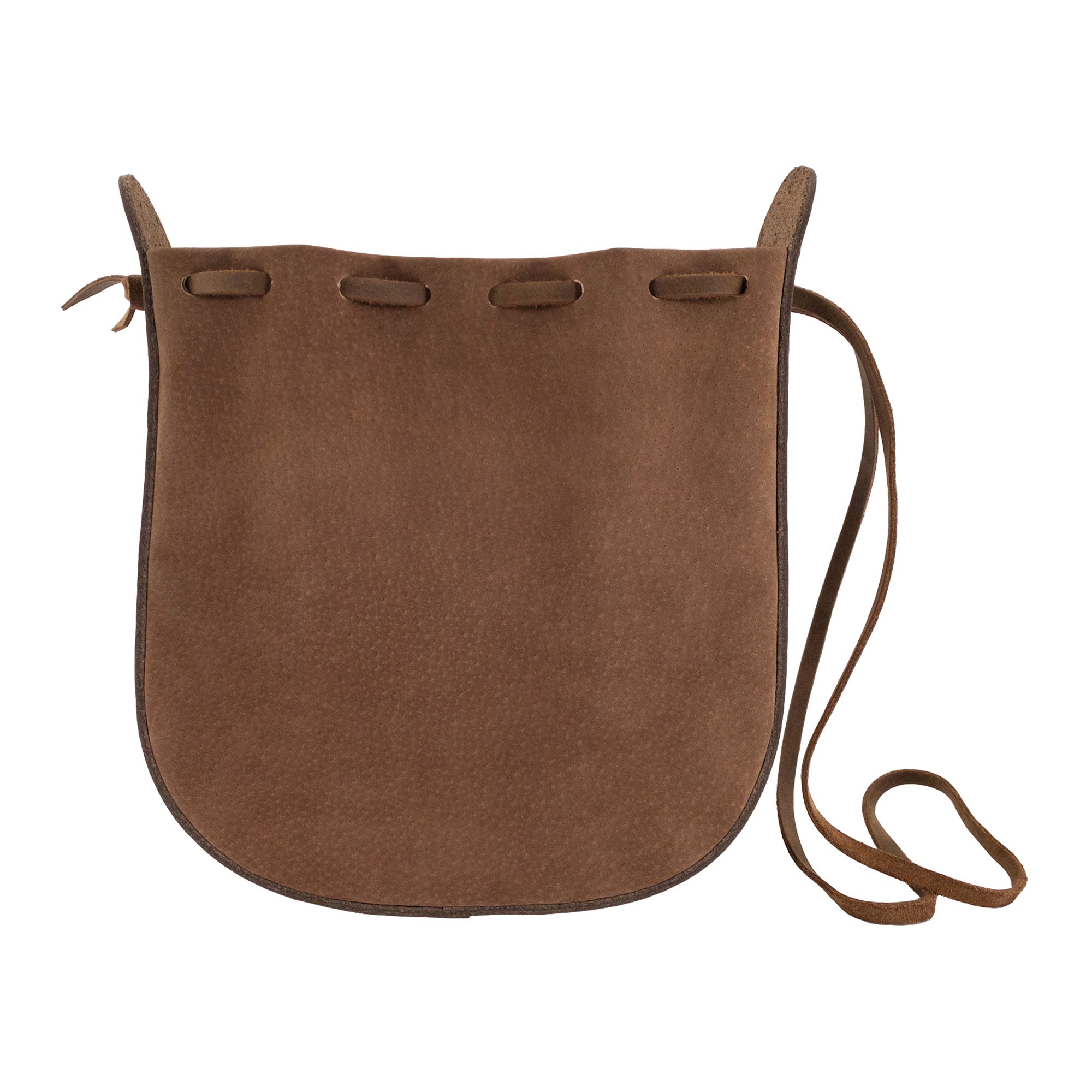 View of Heather's Shoulder Bag from the back, showcasing its multipurpose rounded design and full grain leather. This shoulder bag is perfect for travel, boasting a strap and features that highlight small batch production and artisan craftsmanship. Handmade in La Antigua Guatemala & Oaxaca Mexico, it is hand cut and hand sewn for exceptional quality.