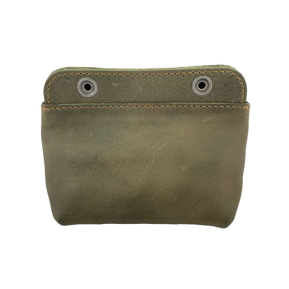 Back view of Hide & Drink Double Snap Pouch in sleek black leather, great for everyday use as a cash & card holder. Handmade from full grain leather, this artisan product is crafted in La Antigua Guatemala.