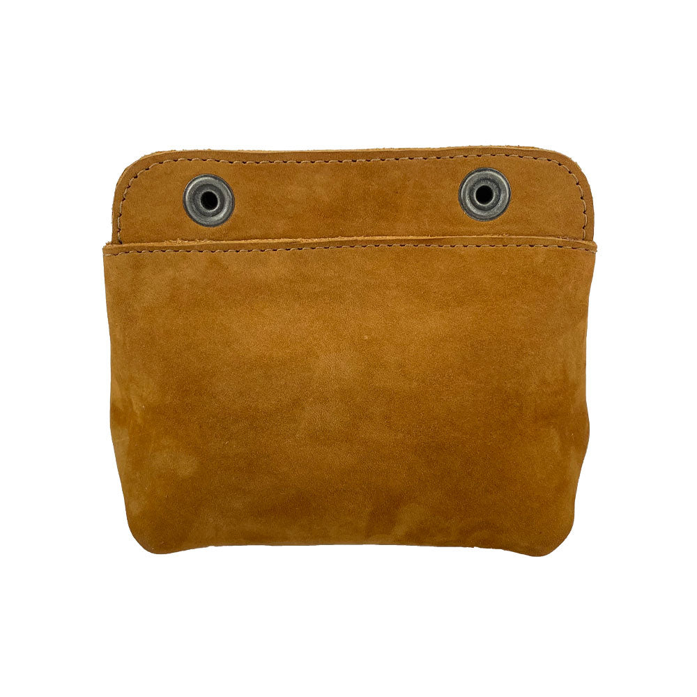 Back angle view of Hide & Drink Double Snap Pouch, highlighting its features as a stylish cash & card holder and coin purse. Artisan crafted from durable full grain leather in La Antigua Guatemala.