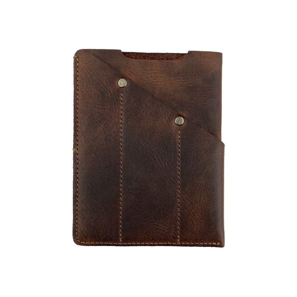 Hide & Drink Multi-Tool Pocket Sleeve featuring an angled pocket design, making it a versatile Rustic Multitool Pocket Pouch, Classic Multipurpose Bag, and Compact Organizer. Crafted from Full Grain Leather in small batch production, hand cut, hand sewn, and fire branded by artisan makers from La Antigua Guatemala & Oaxaca Mexico.