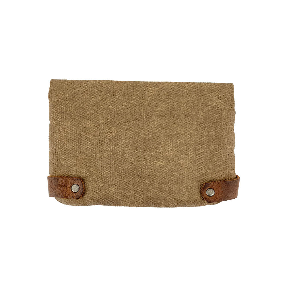 Back view of the Hide & Drink Tobacco Pouch Waxed Canvas, designed for durability and style. Ideal for tobacco and field notes, this waxed canvas pouch highlights handmade quality with artisan touches, making it a perfect addition to your travel essentials.