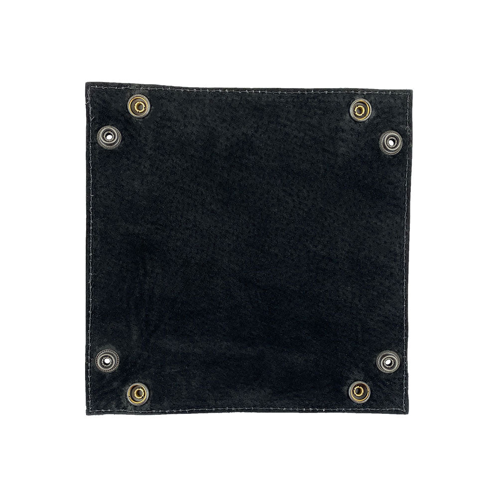 Back view of the Valet Tray with Sheep Skin by Hide & Drink, displaying its rustic charm and durable construction. The catchall can seamlessly blend with home decor while serving as a storage valet for personal items. Made from Full Grain Leather & Sheepskin, each piece is artisan-crafted, reflecting the care and quality of small batch production in La Antigua Guatemala & Oaxaca Mexico.