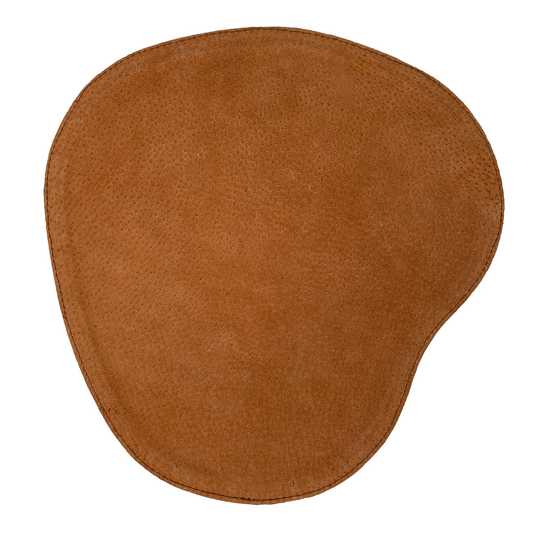 The underside view of the LeatherTex Rustic Oval Shape Mousepad, featuring a soft suede backing for enhanced grip. This artisan accessory is ideal for computers, laptops, and Macs, showcasing durable craftsmanship with anti-slip stitching. Handmade in La Antigua Guatemala & Oaxaca Mexico.