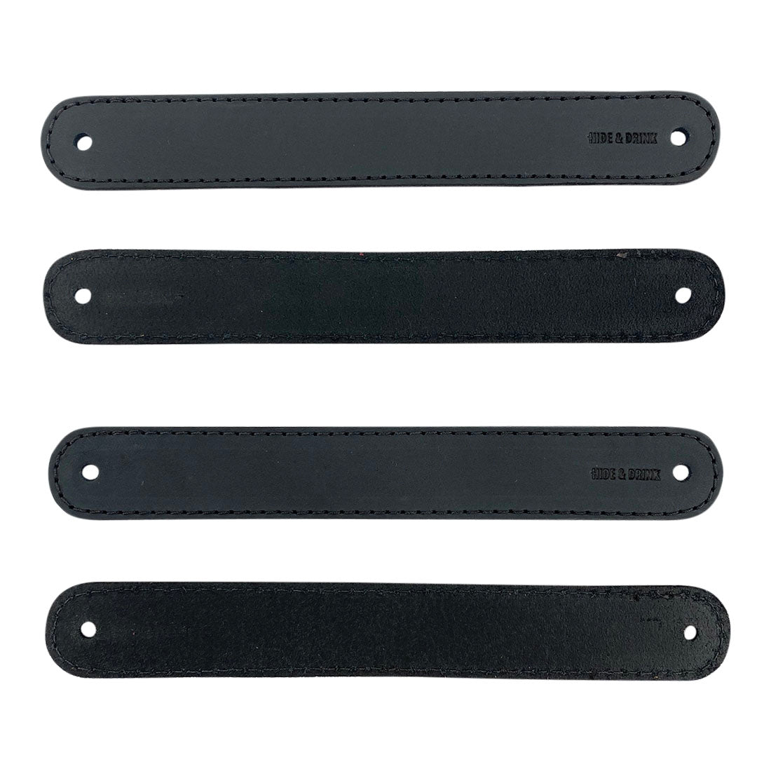 Hide & Drink Drawer Handles (4pk) showcasing a close-up of leather handles demonstrating artisan stitching and craftsmanship. Perfect for enhancing your furniture with easy installation.