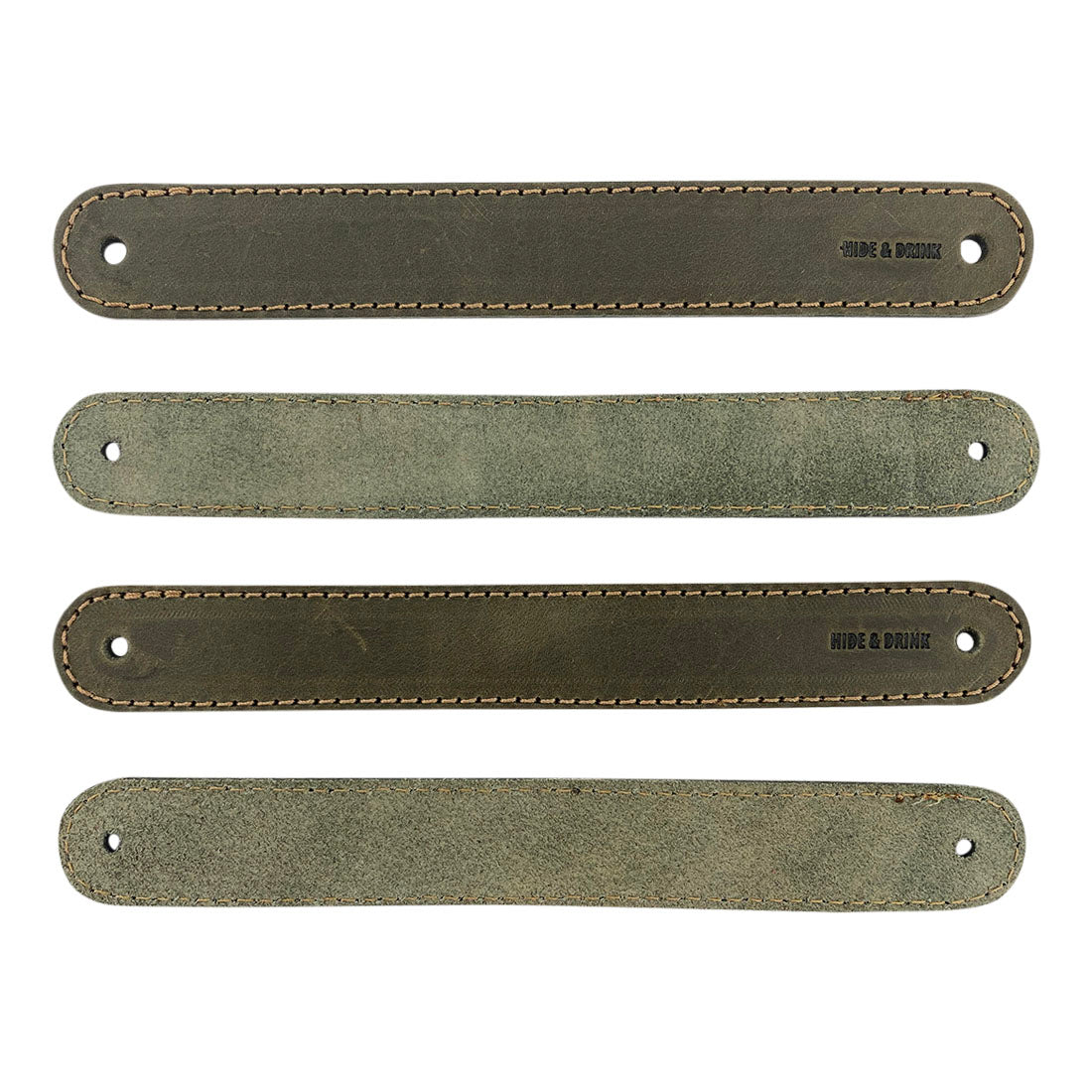 Hide & Drink Drawer Handles (4pk) showcasing leather handles with a beautiful finish, ideal for home upgrades. Each durable piece is easy to install and artisan handcrafted.