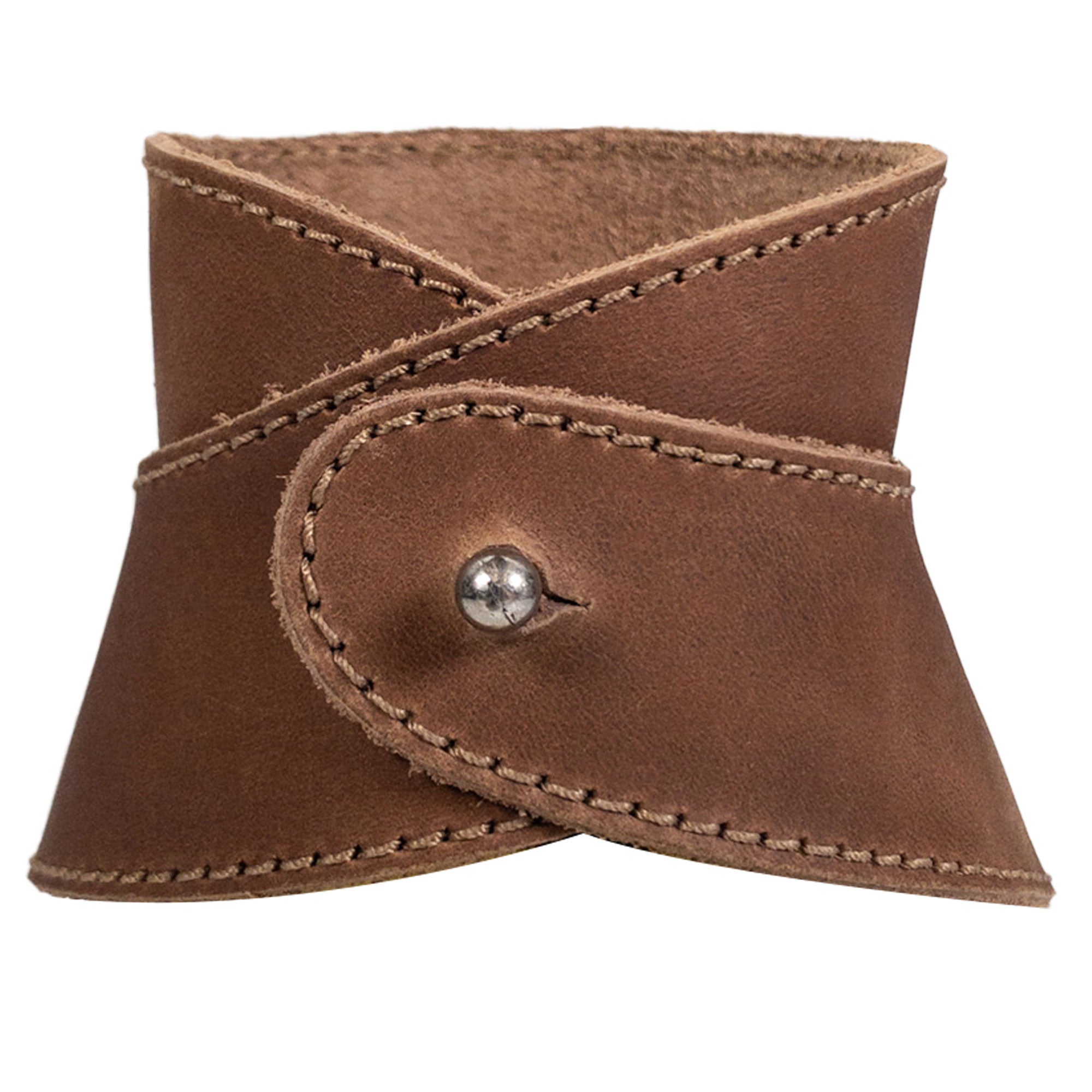 Measurement details of Hide & Drink Chemex Collar in brown leather showcasing size and artisan quality. Perfect for pour over coffee, and compatible with Chemex 6-Cup Glass, handmade in La Antigua Guatemala & Oaxaca Mexico.