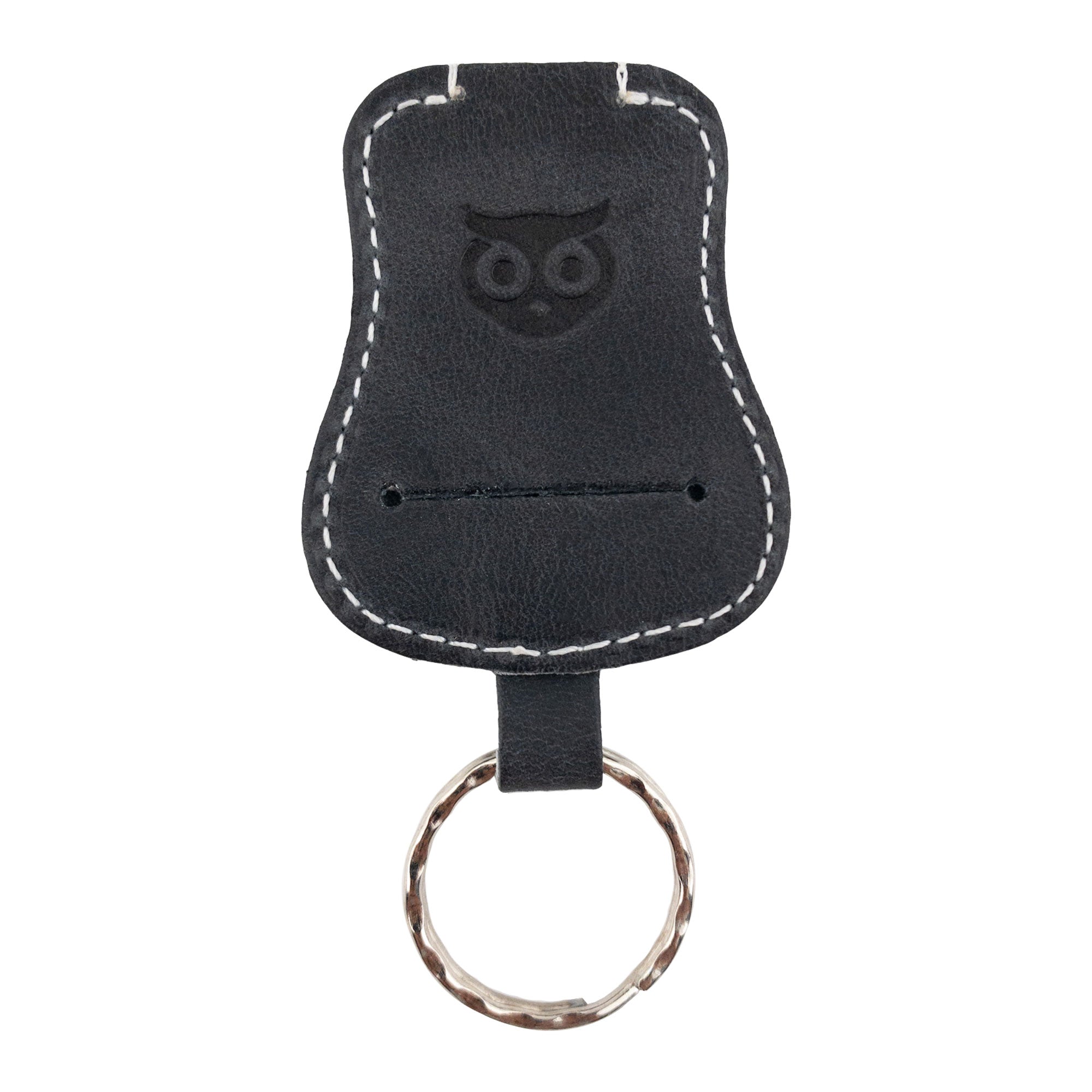 Another view of the black Guitar Keychain by Hide & Drink, emphasizing its unique pouch for key storage. This keyring, crafted from Full Grain Leather, represents quality artisan craftsmanship from La Antigua Guatemala & Oaxaca Mexico.