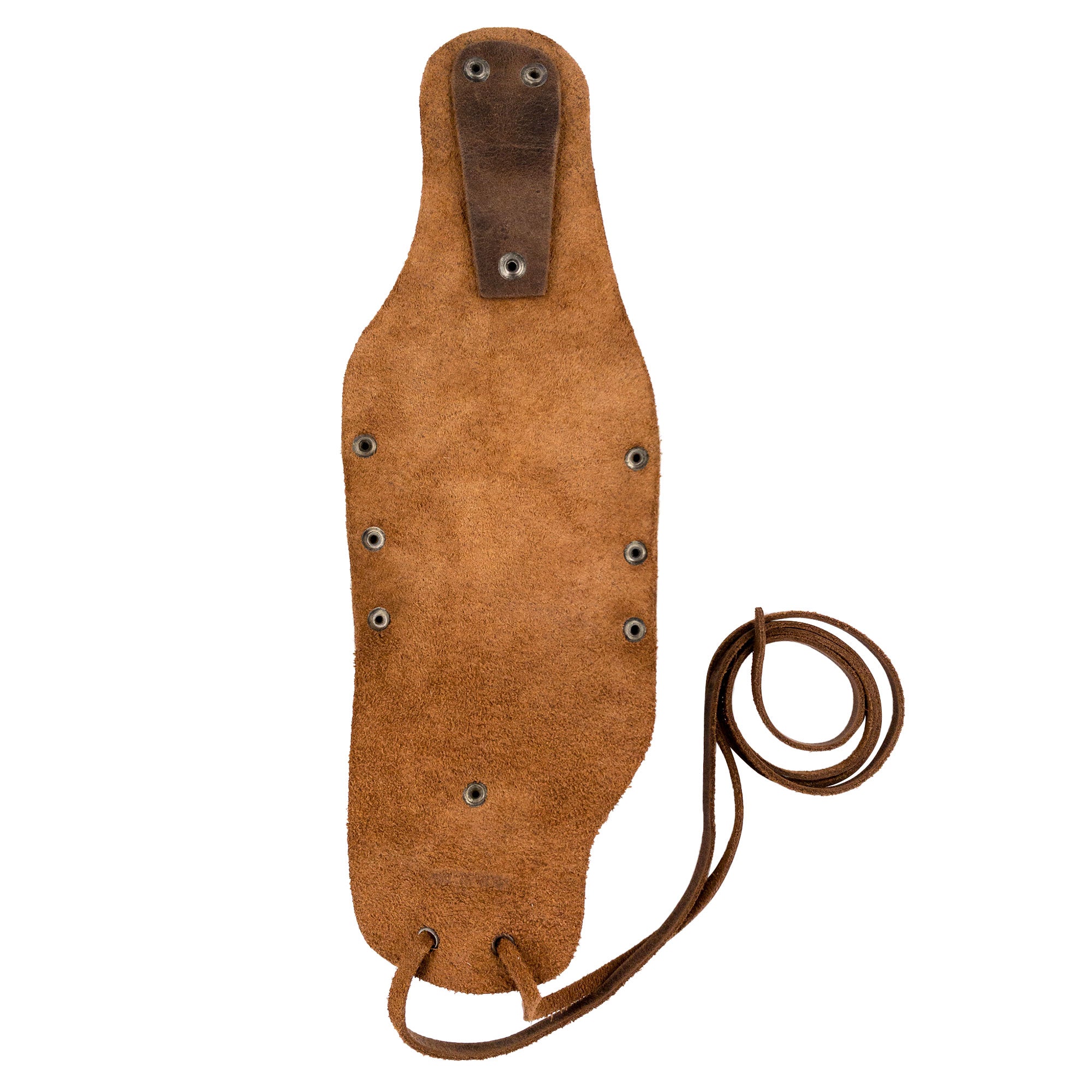 Back view of the Cowboy Beer Holster by Western Leather Works, displaying the smooth leather underside and the craftsmanship involved in its creation. This handsfree beverage holder is an essential for any party, combining old school style with practicality. Handmade in La Antigua Guatemala & Oaxaca Mexico using full grain leather.