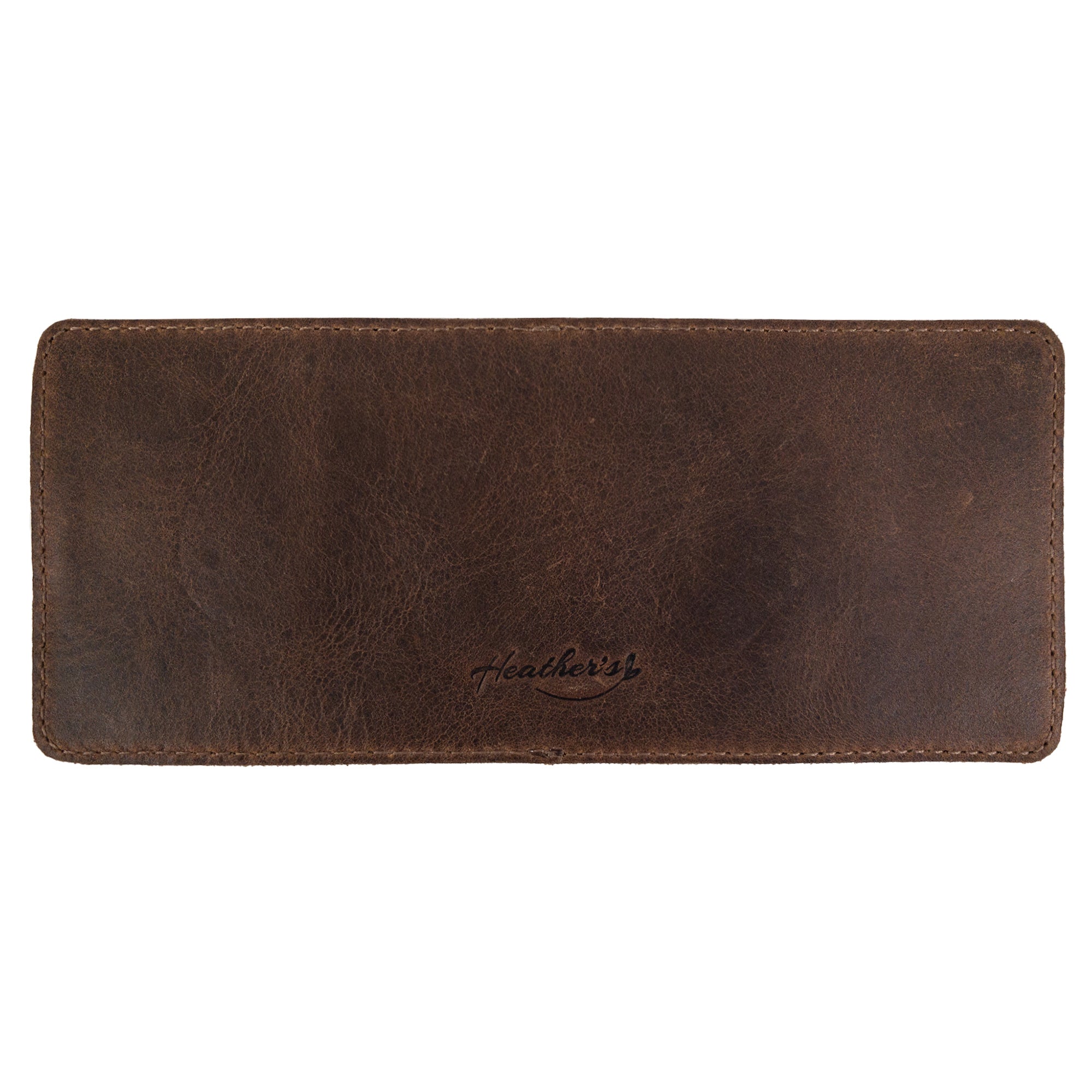 Exterior of Heather's Vertical Cards & ID Organizer, featuring a sleek design in rich Full Grain Leather, emphasizing the handcrafted quality and Fire Branded logo by StockyardX in La Antigua Guatemala.