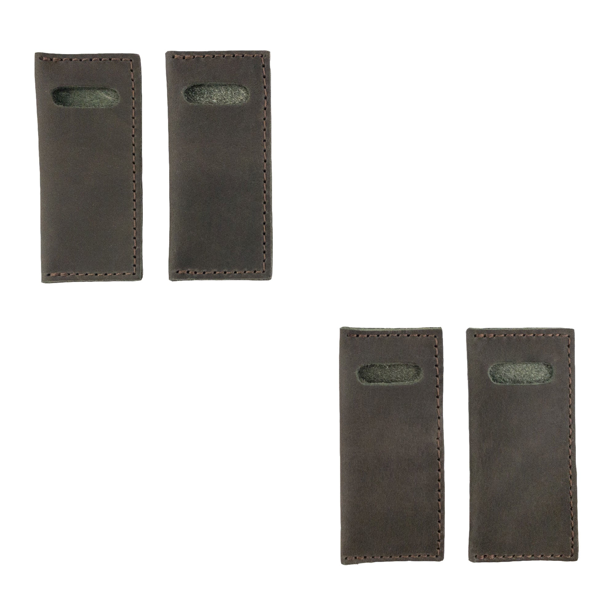 Hide & Drink Tooth Pick Case (4 Pack) showcasing a set of two leather cases complete for toothpicks. Set of 4 Tooth Pick Cases, Cooking Accessories, Full Grain Leather, StockyardX, Small Batch Production, Hand Cut, Hand Sewn, Fire Branded, Artisan, Handmade in La Antigua Guatemala & Oaxaca Mexico.