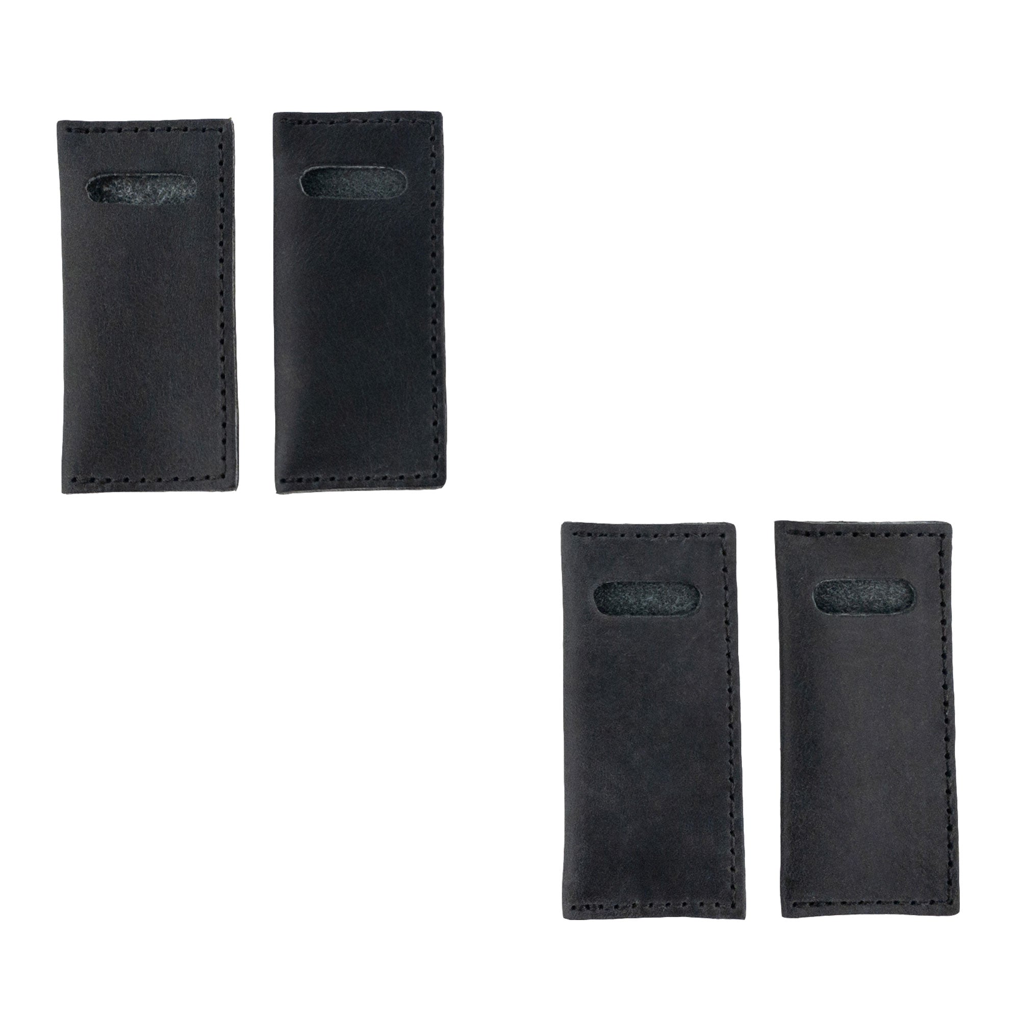 Hide & Drink Tooth Pick Case (4 Pack) exhibiting pairs of leather toothpick holders for versatile use. Set of 4 Tooth Pick Cases, Cooking Accessories, Full Grain Leather, StockyardX, Small Batch Production, Hand Cut, Hand Sewn, Fire Branded, Artisan, Handmade in La Antigua Guatemala & Oaxaca Mexico.