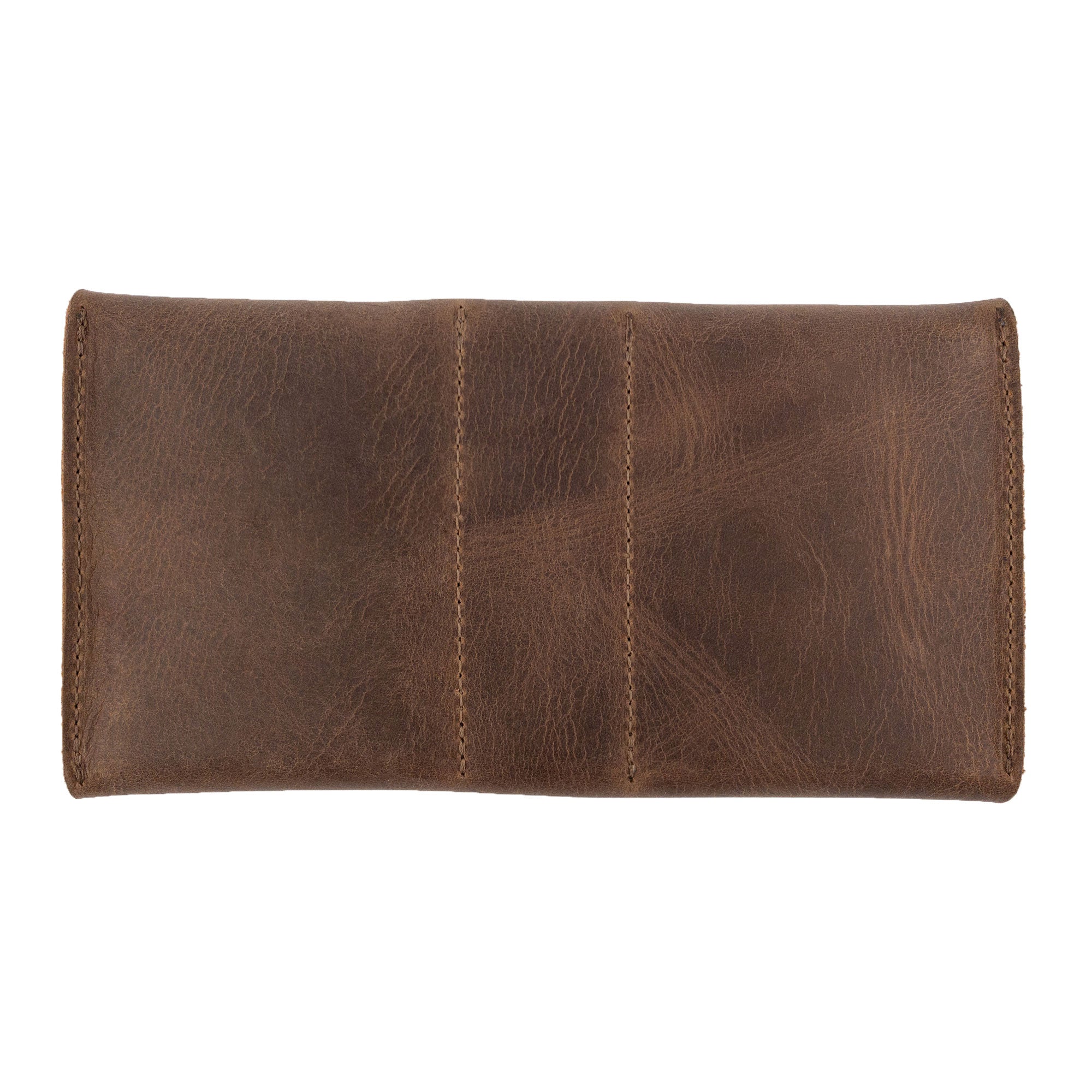 Back view of Hide & Drink's Playing Card Case showcasing its minimalist style and quality Full Grain Leather. This card bag is ideal for organizing and storing playing cards and dice for travel, poker games, and more. Hand cut, hand sewn, and artisan made.