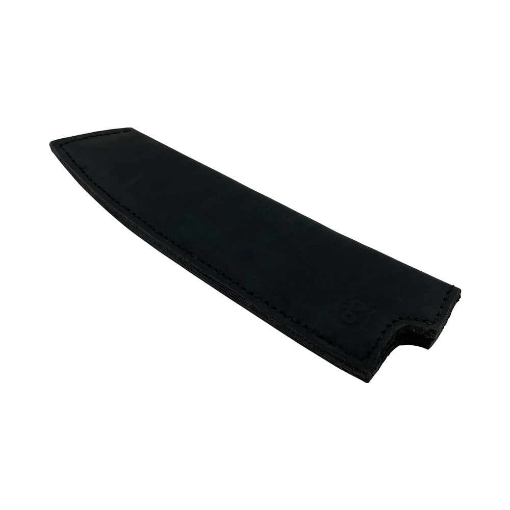 Hide & Drink's sleek black Chef Knife Sheath engineered for 180mm blades, crafted from Thick Full Grain Leather; an artisan creation reflecting skillful handmade techniques.