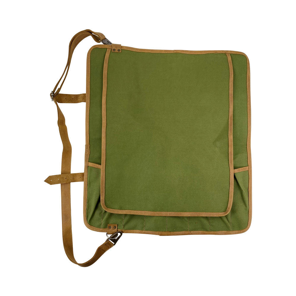 Back of the Hide & Drink Knife Roll With Water Resistant Lining (8 Pockets) showing robust construction. Ideal as a Chef's Knife Roll Bag (8 Pockets), this durable portable knife organizer is essential for chefs.