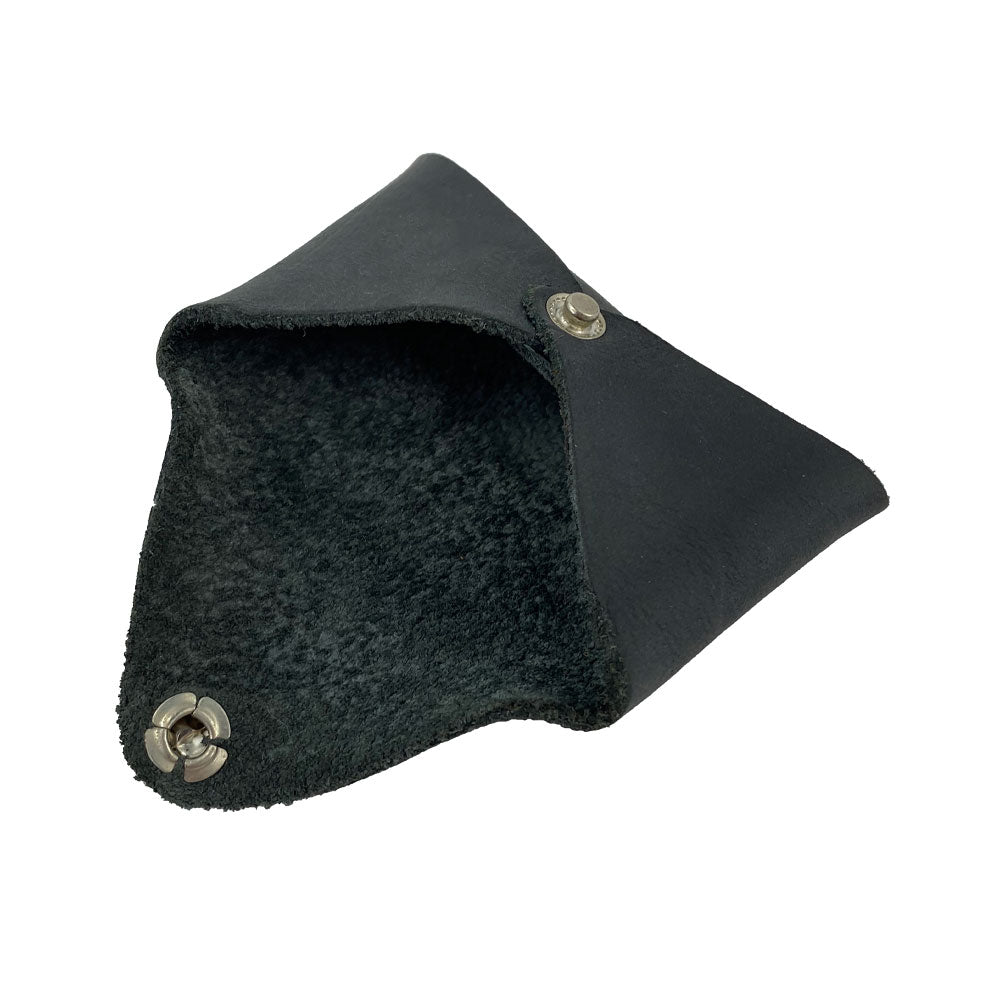 Interior view of the Hide & Drink Envelope Coin Case in black leather, highlighting its hand-stitched quality and artisan craftsmanship. Made from full grain leather, this item is handmade in La Antigua Guatemala & Oaxaca Mexico.