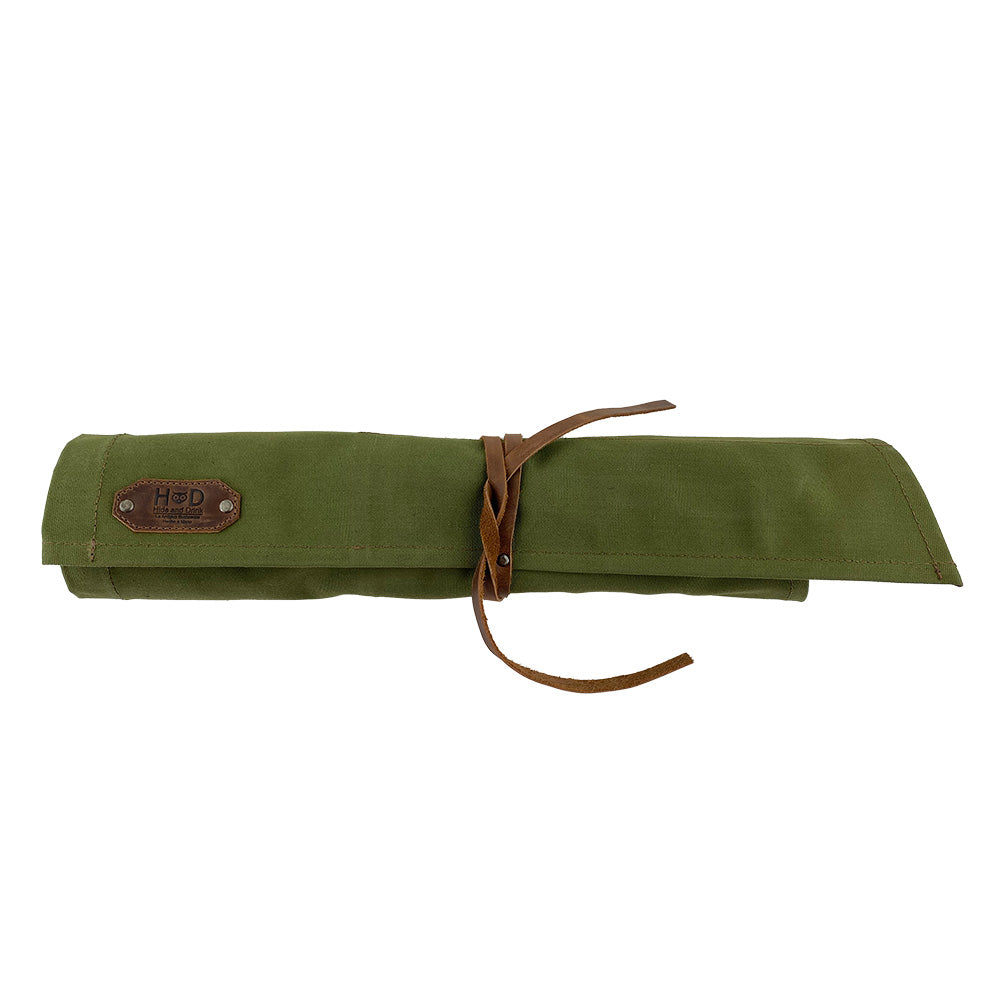 Hide & Drink Wrench Roll (15 Pockets) featuring a robust Water Resistant Waxed Canvas design, ideal for tool organization in a large portable pouch, handmade in La Antigua Guatemala & Oaxaca Mexico.