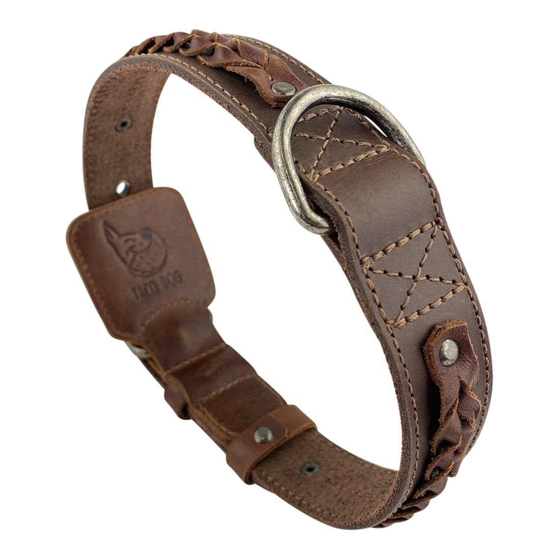 Side view of Taco Dog's Braided Big Dog Collar, highlighting the belt buckle and hand-stitched details for added durability. Designed for large breeds, this collar provides a secure and comfortable fit.